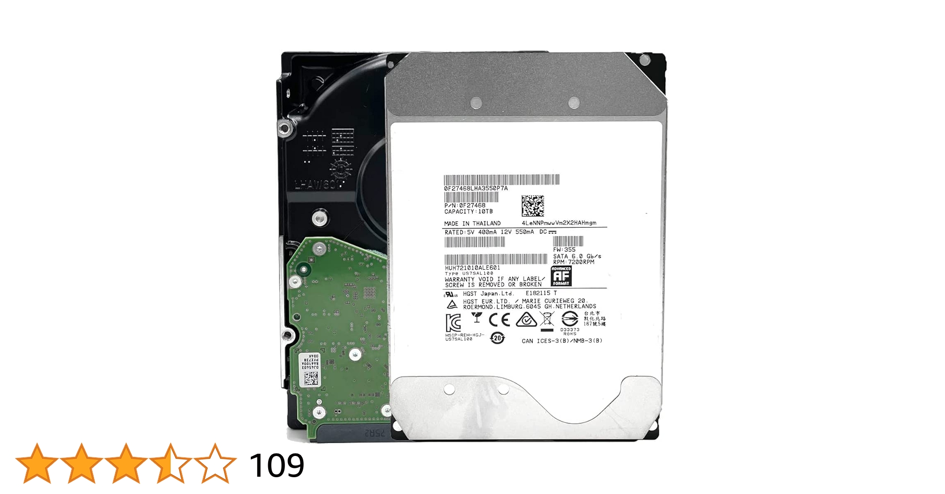 Amazon | Hitachi WD HGST He10 (HUH721010ALE601) 10TB 7200RPM