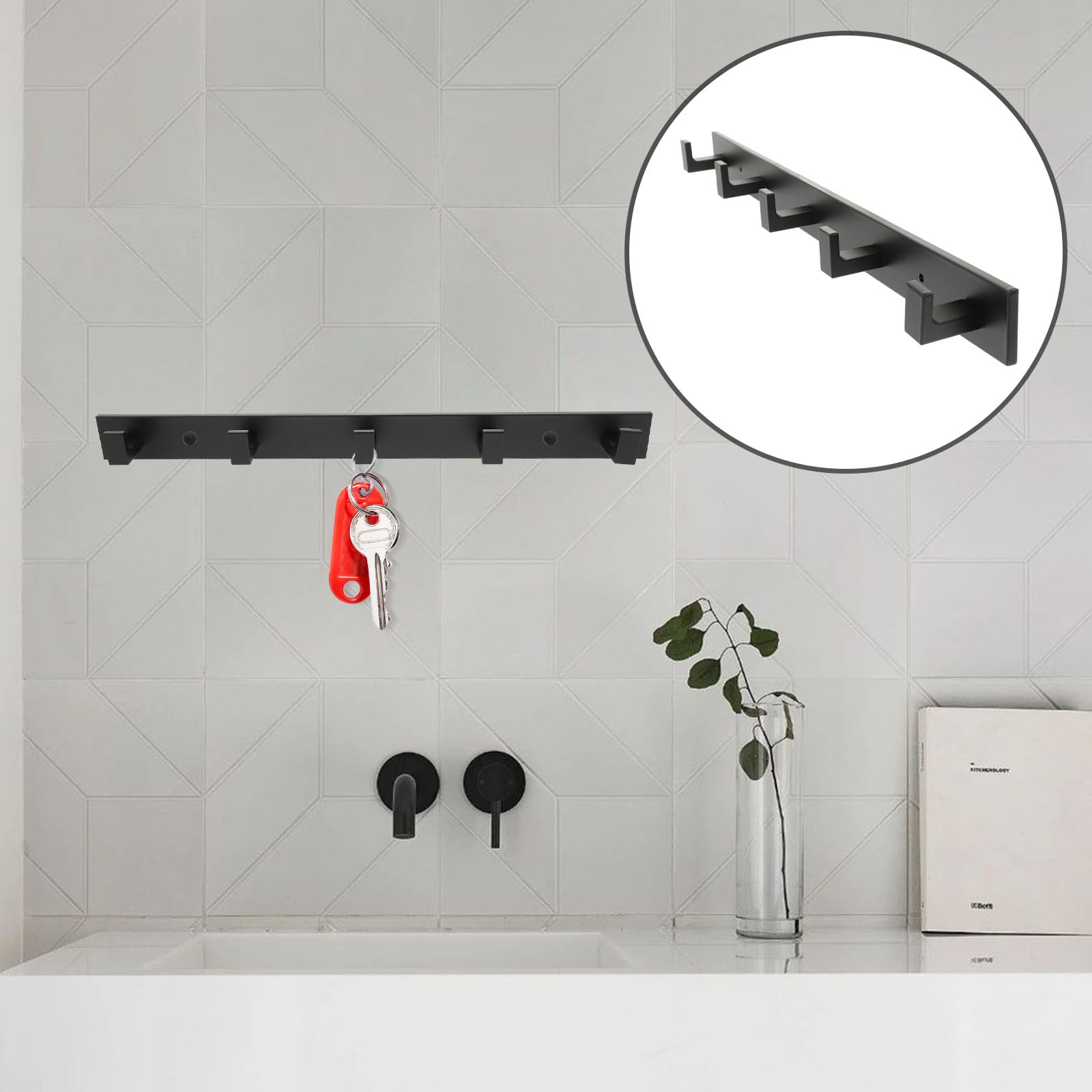 Gancio da Parete Adesivo in Alluminio Nero per Bagno e Cucina, Ganci Autoadesivi Multiuso per Asciugamani, Accappatoi e Cappotti, Attaccapanni senza Fori per Porta e Pareti