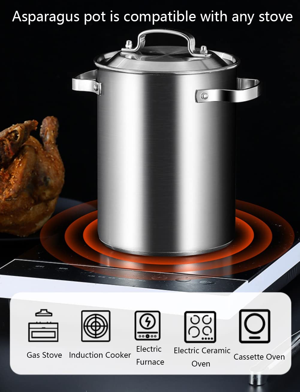 4L Spargeltopf, Spargeldampfgarer Pasta Pommes Frites Topf 304 Edelstahl Pasta Herd Herd Herd mit Siebkorb und Deckel für Home Kitchen Restaurant (Silber)