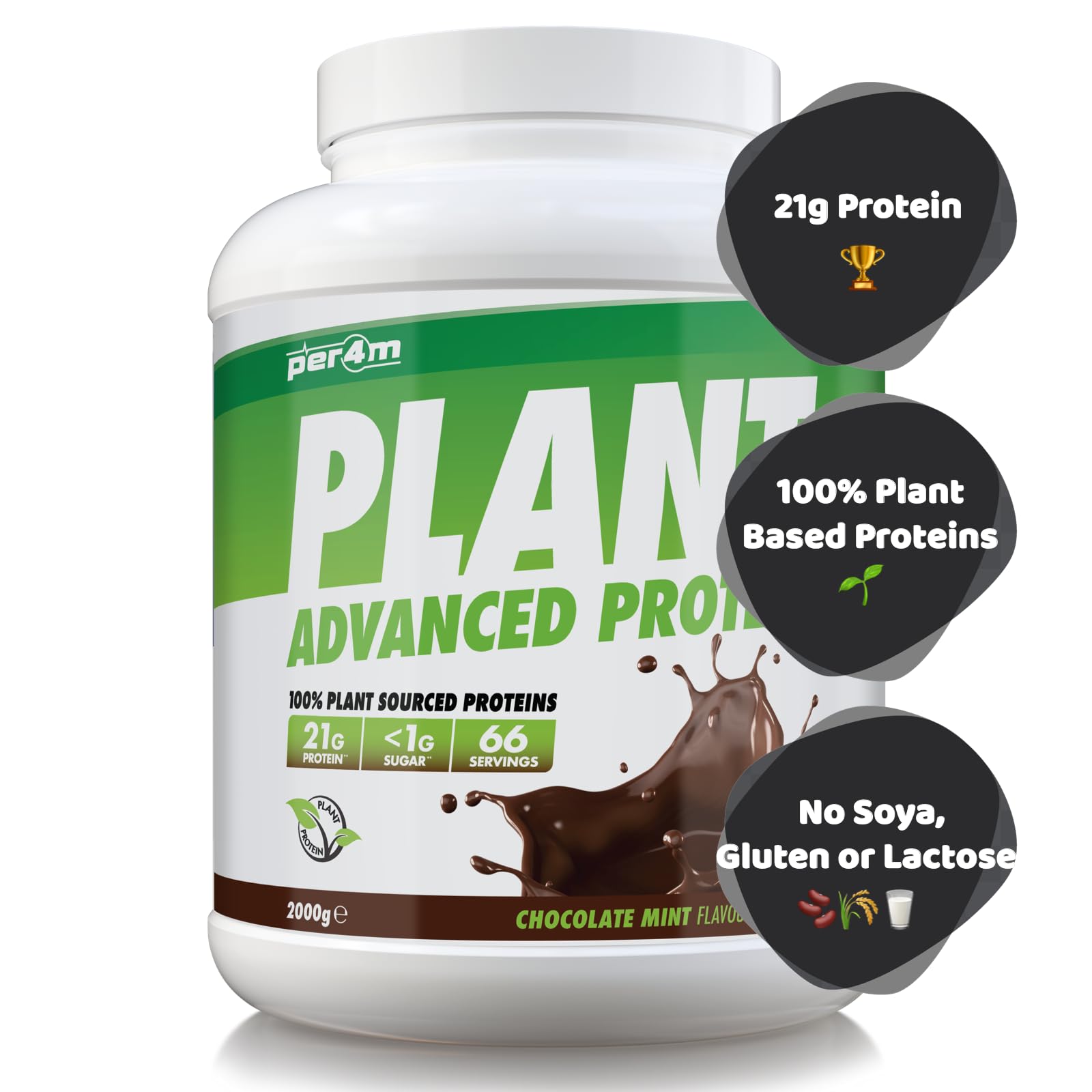 Per4m Plant Protein, Proteine 100% Vegetali da Pisello e Riso, Profilo Aminoacidico per i Muscoli, Formula Vegan Digeribile e Sostenibile, Per Vegani e Sportivi di Qualità – Chocolate Mint – 2kg