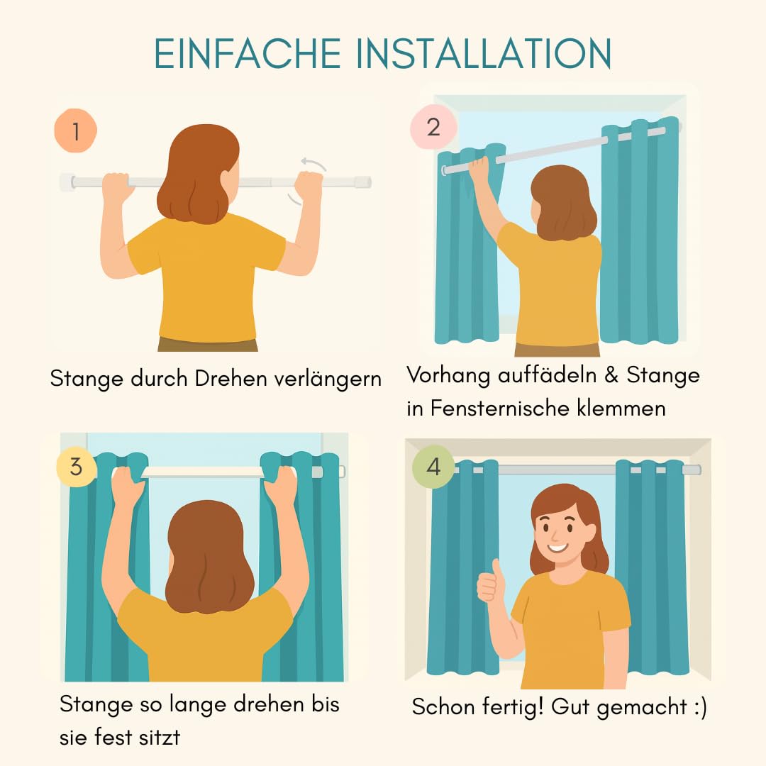 Cozyor Praktisches Set ohne Bohren: 2X Vorhang + 1x Klemmstange 70-120 cm + 2X Raffhalter mit Magnet Blickdicht, als Raumteiler, Fenster & Tür Weiß Thermovorhang 160x135cm
