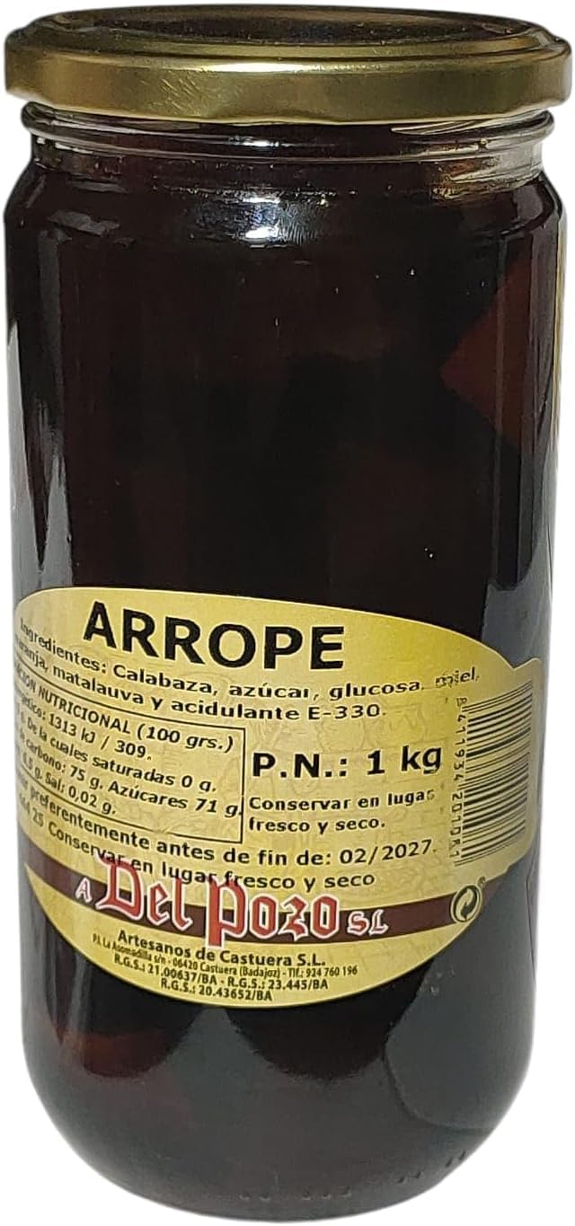 Arrope de Calabaza Artesano 1KG – Melaza Tradicional Extremeña | Producto Natural, Sin Lactosa, Sabor Dulce y Auténtico | Elaboración Artesanal de Extremadura