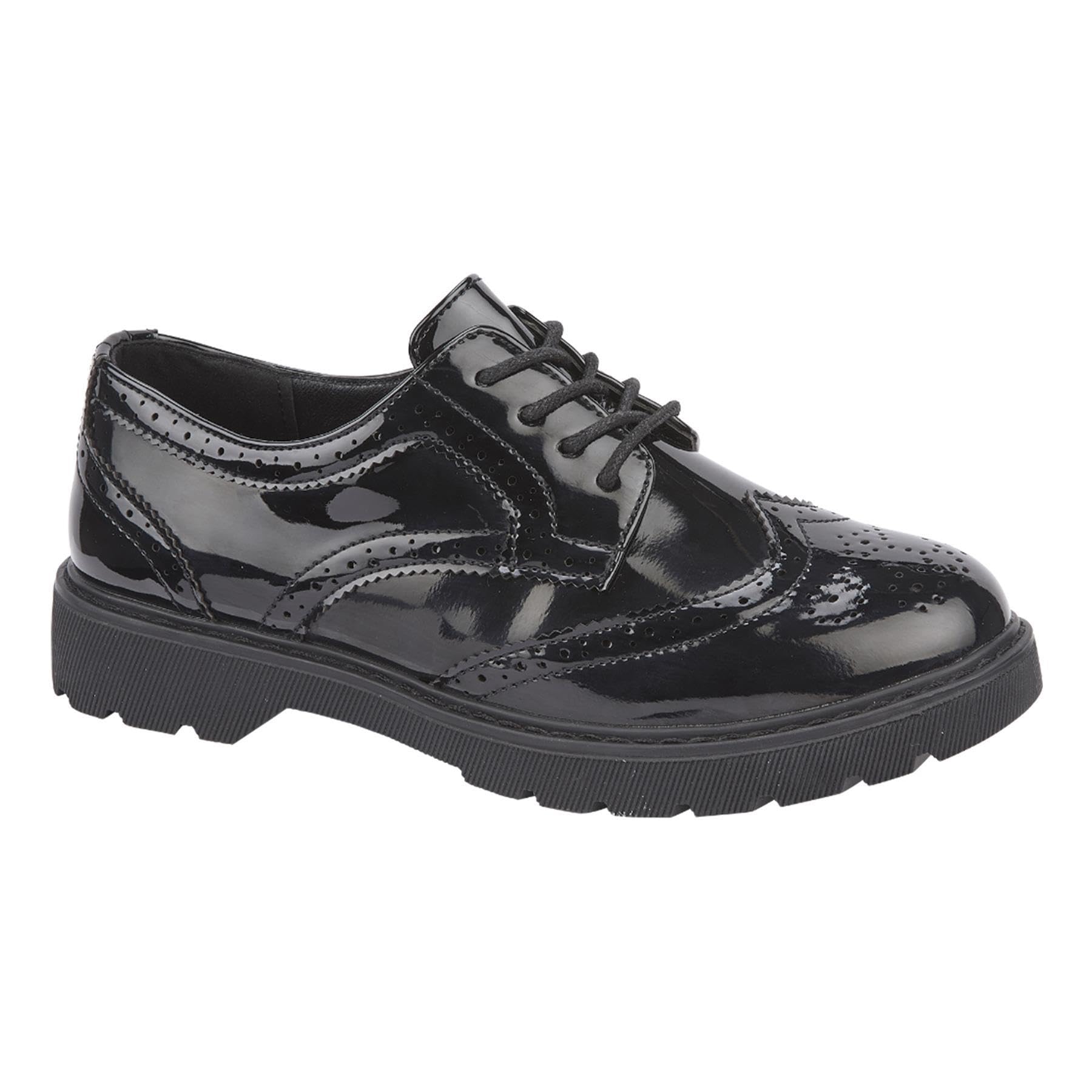 Girls Teens School Shoes Faux Leather Brogue Black Patent School Shoes Lace Up Fastening Formal Big Girls Comfort Wide Fit Casual Work Shoes Smart Wedding Party Dress Fashion Footwear