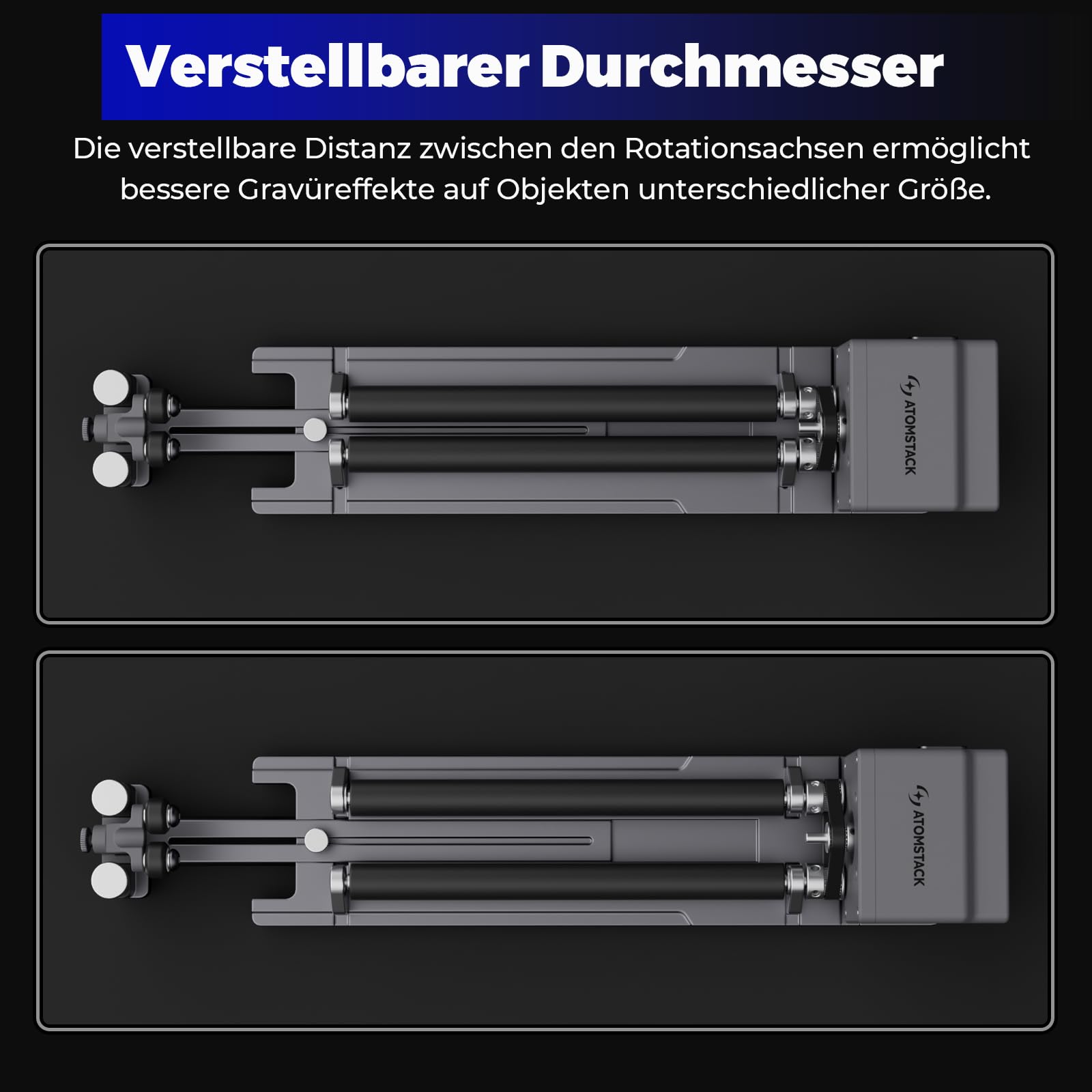 ATOMSTACK R6 Rotationswalze für P1 Laser Gravüreimaschine, mit 4 Hebelfüßen, zur Gravur auf Zylindern, Tassen, Stiften, Nudelstangen und Dosen (R6)