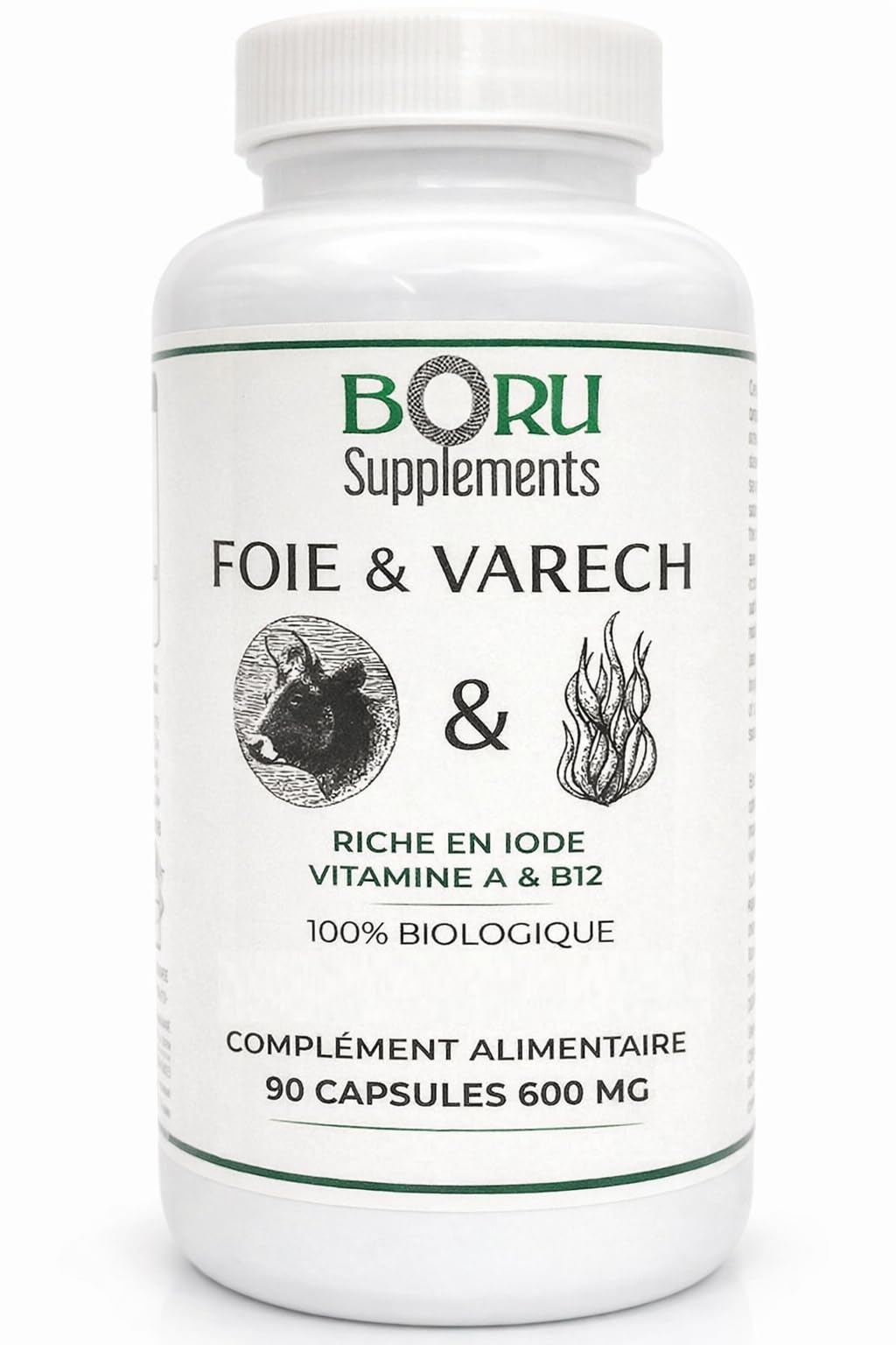 Varech Foie de bœuf nourri aux algues et à l'herbe, 600 mg certifié biologique, 90 gélules