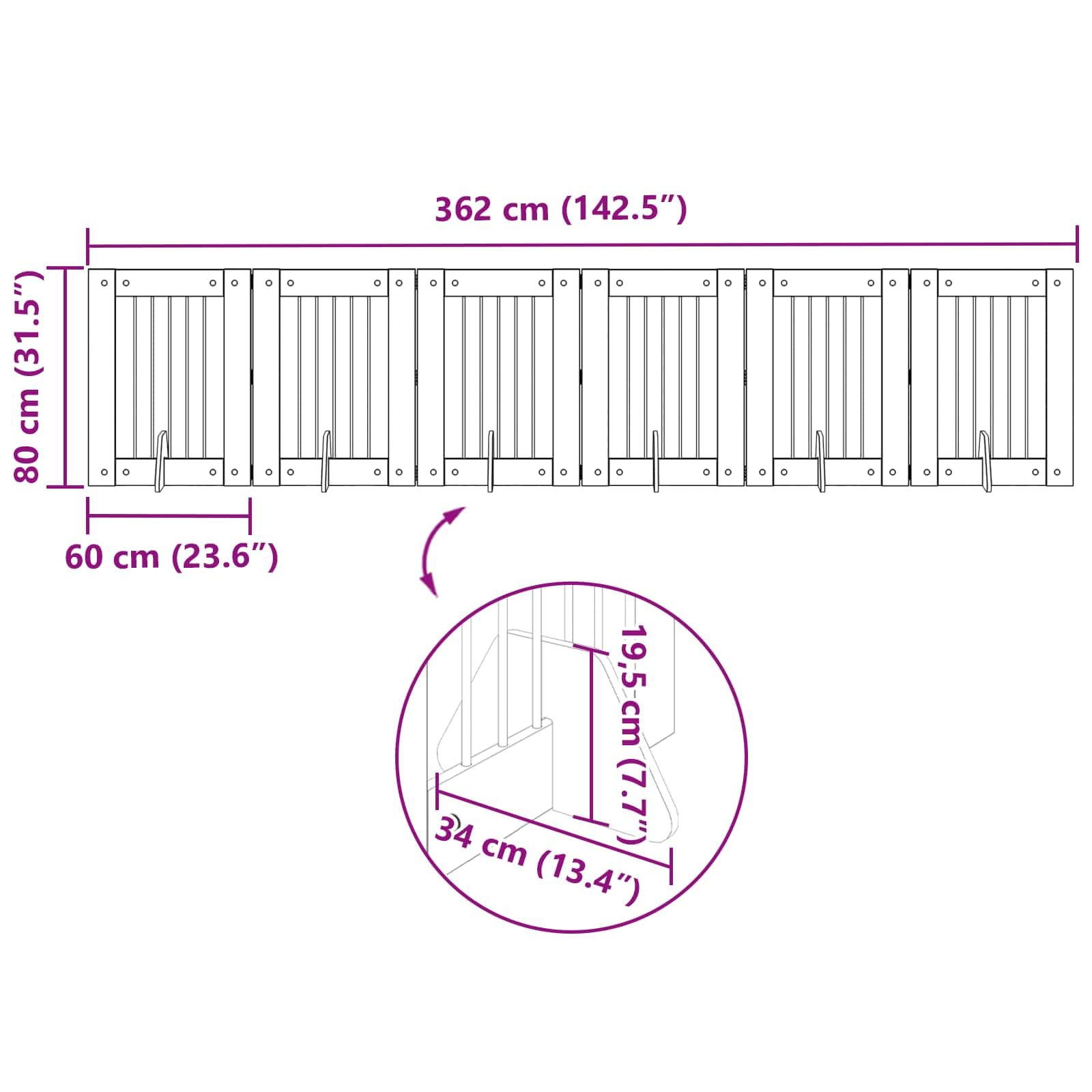 Puerta para perros con soporte, 6 piezas de roble negro, 60 x 80 cm, plegable y portátil, rejilla de metal para perros para interior y exterior, parque seguro, ampliable para cachorros