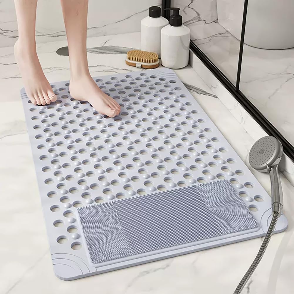 Tappetino da doccia antiscivolo, 40 x 70 cm, con ventose e fori di scarico, materiale PVC, antimuffa, tappetino doccia per doccia e vasca (beige)