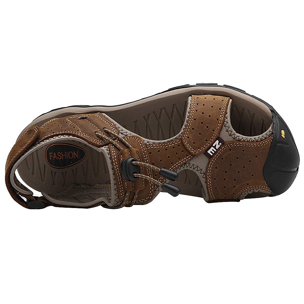 rismart Hombre Punta Cerrado Gancho y Bucle Al aire libre Excursionismo Cuero Zapatos Sandalias y chanclas