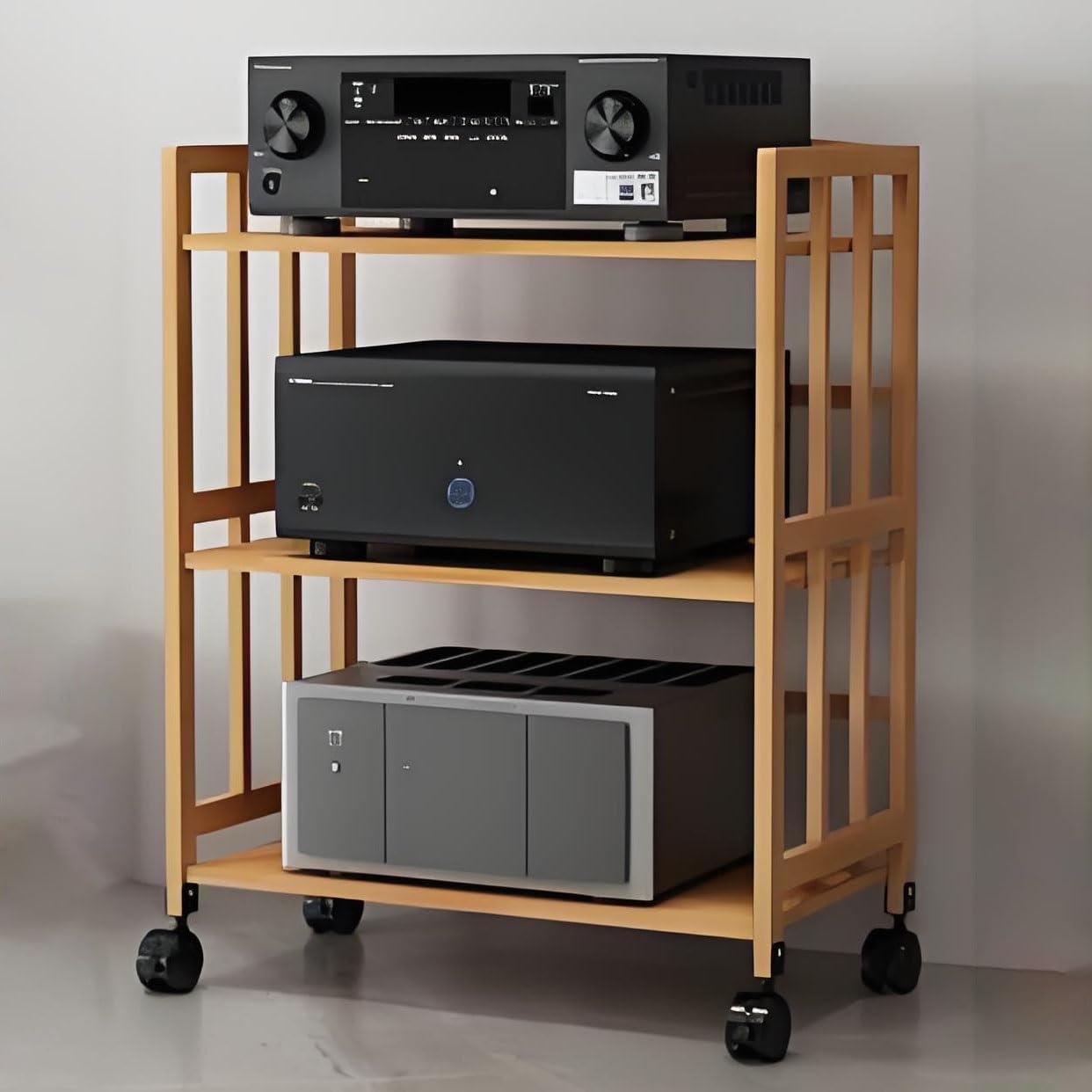 Support audio à roulettes Yellow Tower pour organiser décodeur, console et lecteurs vidéo