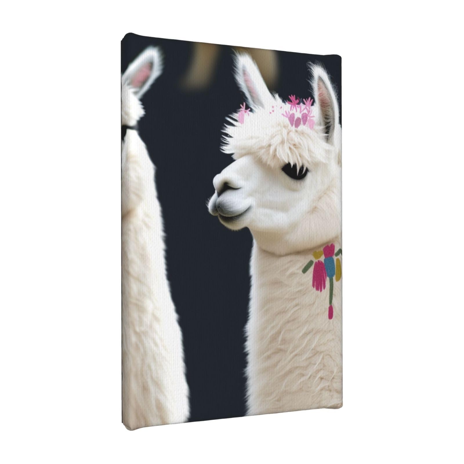 Ykljg Alpaca Llama Printed Wall Art Canvas Painting 20X30 Cm Wooden Framed Picture Painting Artwork Prints For Bedroom Kitchen Home Office Decor