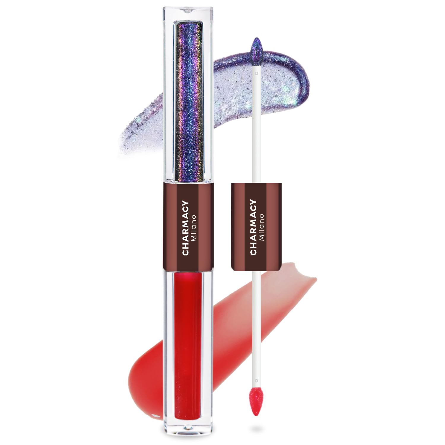 CHARMACY 2 In 1 Multichrome Moisturizing Lip Gloss, Double Head Liquid Lipstick, Mirror Waterproof Long Lasting No Fading Lip Balm, Hydrating Lip