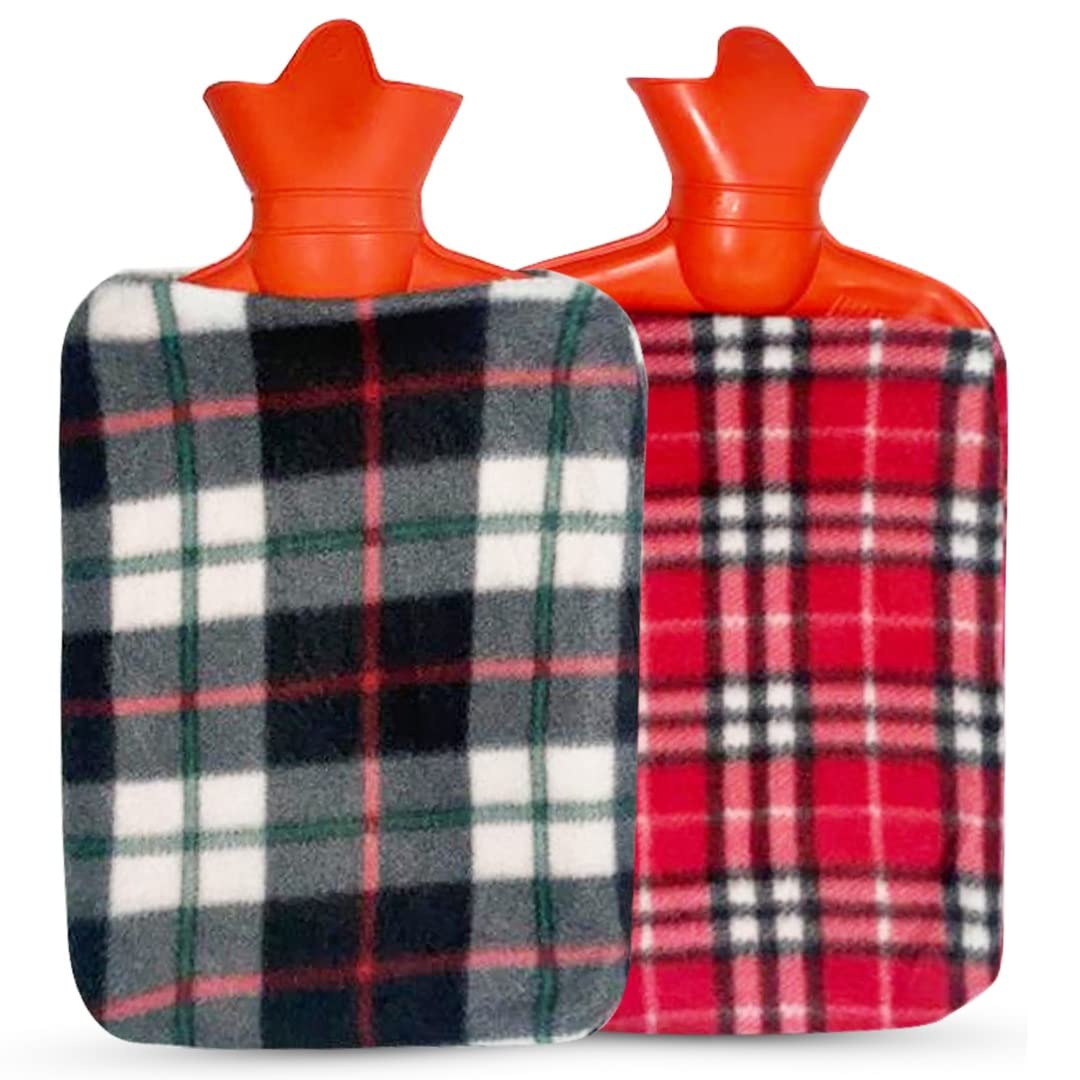 Keywins® Hot Water Bottle with Soft Cover-Premium Fluffy Faux Fur Cover-1.8l Large Capacity - Hot Water Bag for Period Pain, Neck and Shoulders, Back, Warm Feet & Cosy Nights-pack 1- multi color