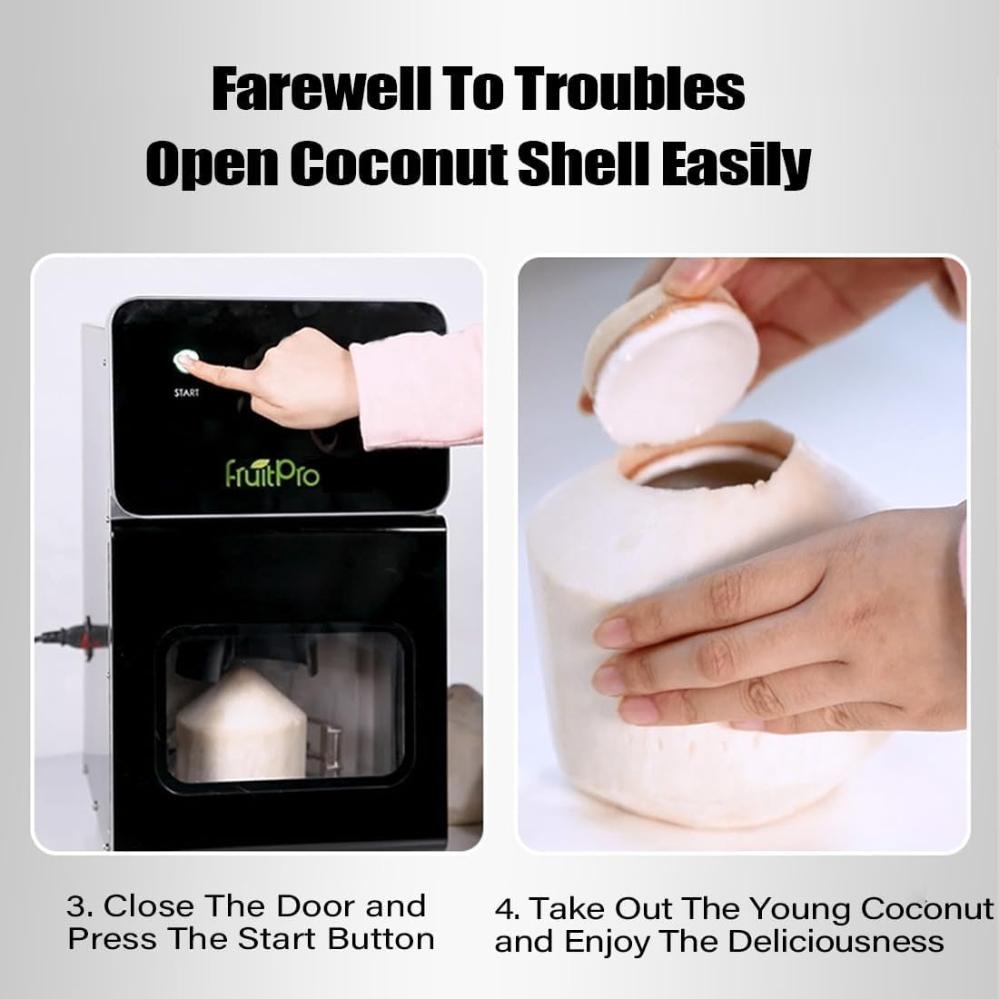 Ouvertisseur automatique de noix de coco, ouvertisseur de noix de coco rapide 20S avec studio de sécurité, outil de forage de trou optique 7cm, adapté aux kiosques, aux magasins de fruits, aux superma