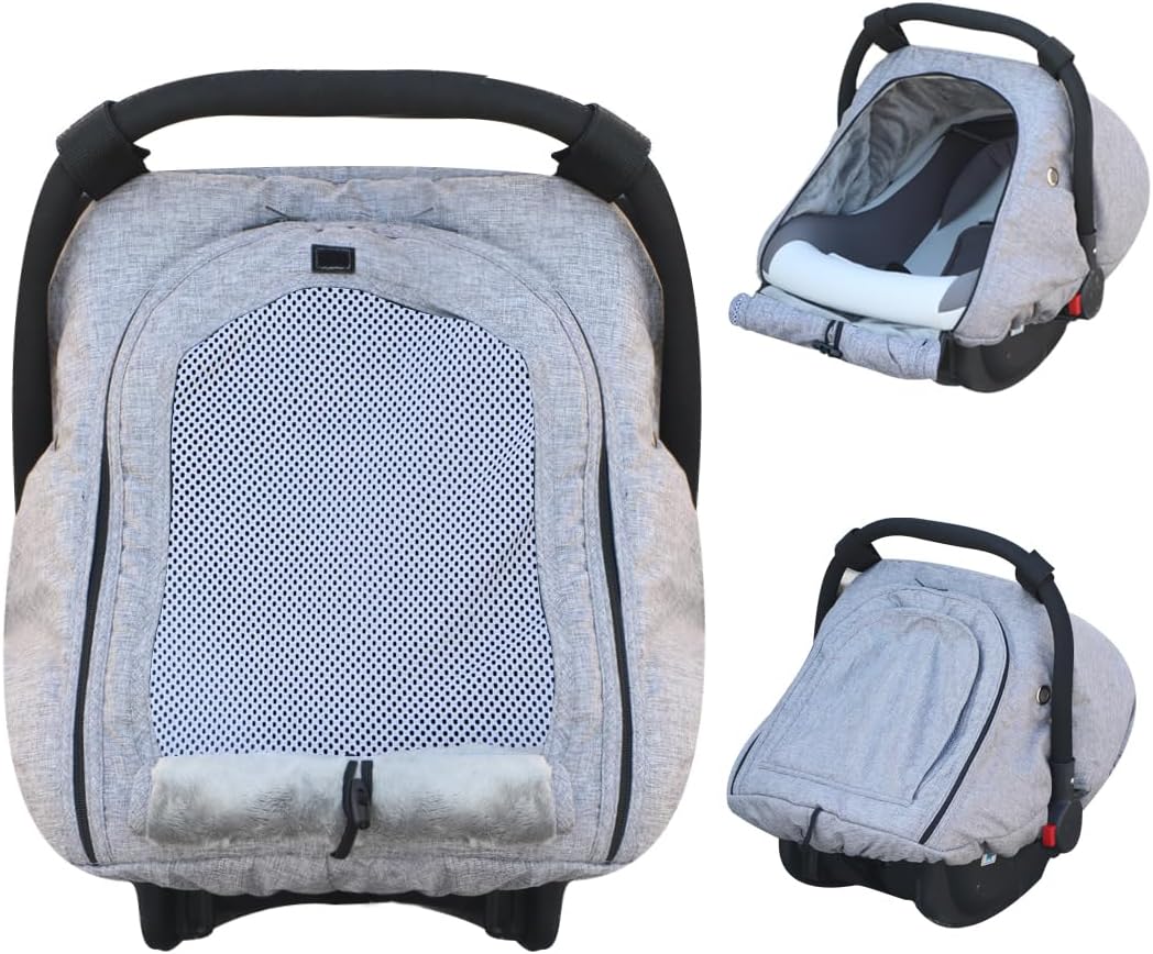 Fairy Baby Car Seat Cover Winter Breathable Carseat Cover Soft Warm Lambswool Lining Rain & Snow Repellent Universal Fit for Infant Car Seat (Grey-mesh)