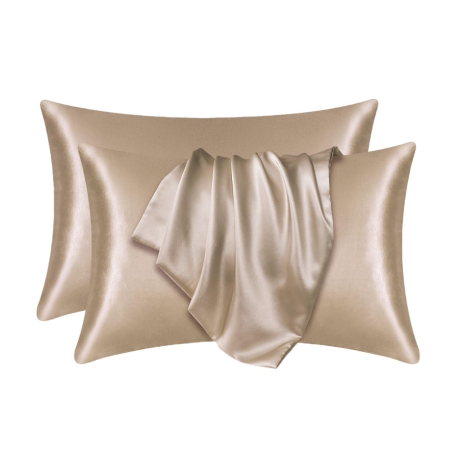 Silky Pillow Covers, Silk Pillowcases Multicolor Multiple Sizes for Hair Skin Care(Champagne,1PCx51x66cm(20x26in))