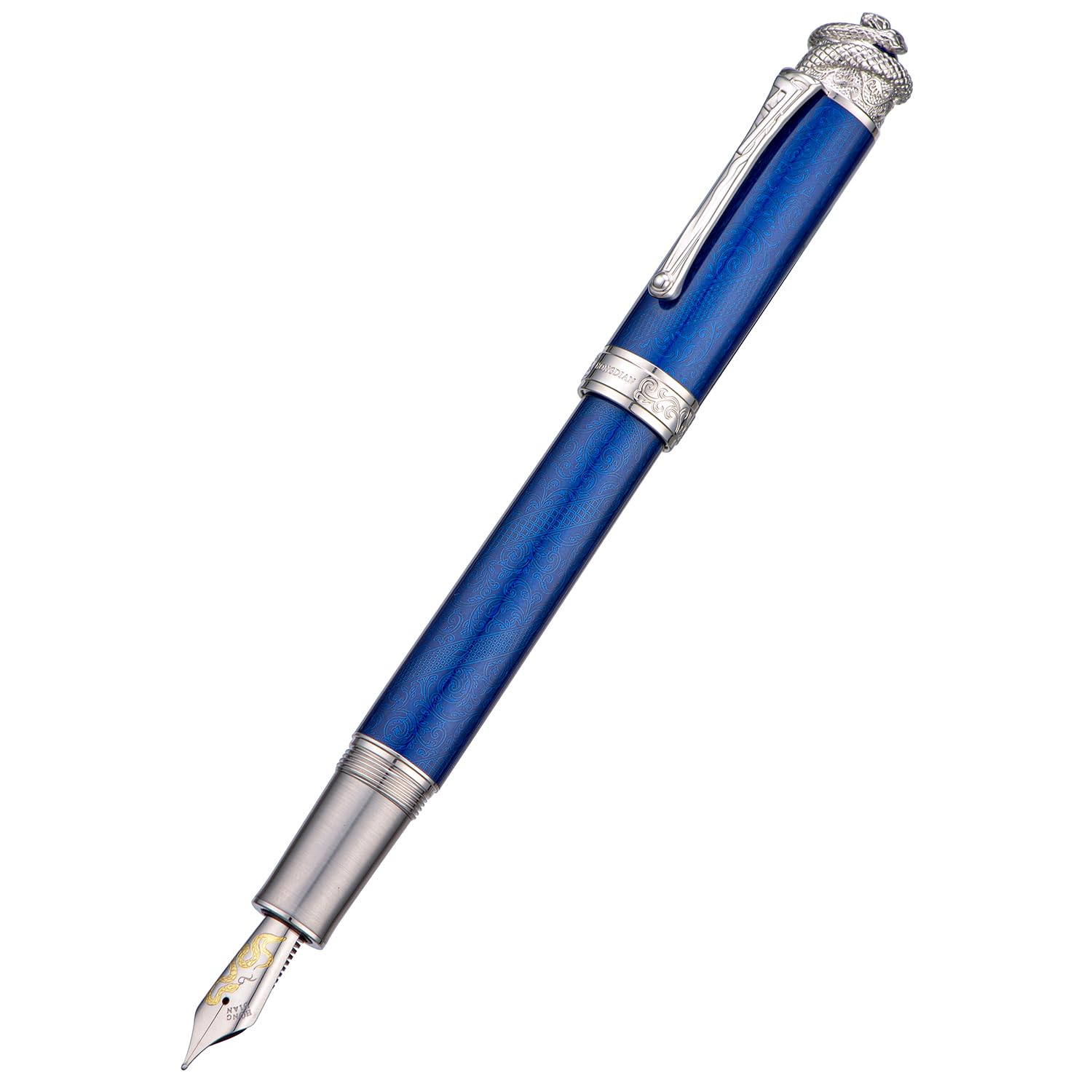 HONG DIAN N25 Piston Fountain Pen, Fine Nib Snake Stereoscopic Carving Design with Metal Case Set (Ocean Blue) - Image 2
