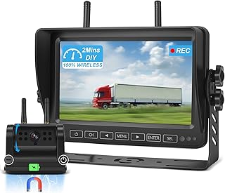 Wireless Backup Camera System for RV Truck Trailer with 7" Monitor, Magnetic RV Camera System Wireless Rear View Camera with 6700 mAh Rechargeable Battery Video Recording Stable Signals HD1080P