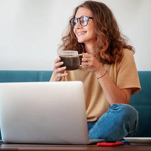 Miniatura 5 de AVLA Paquete de 6 tazas de café de cristal, 16 onzas, tazas de café con rayas verticales únicas, vasos de té grandes transparentes con asa,