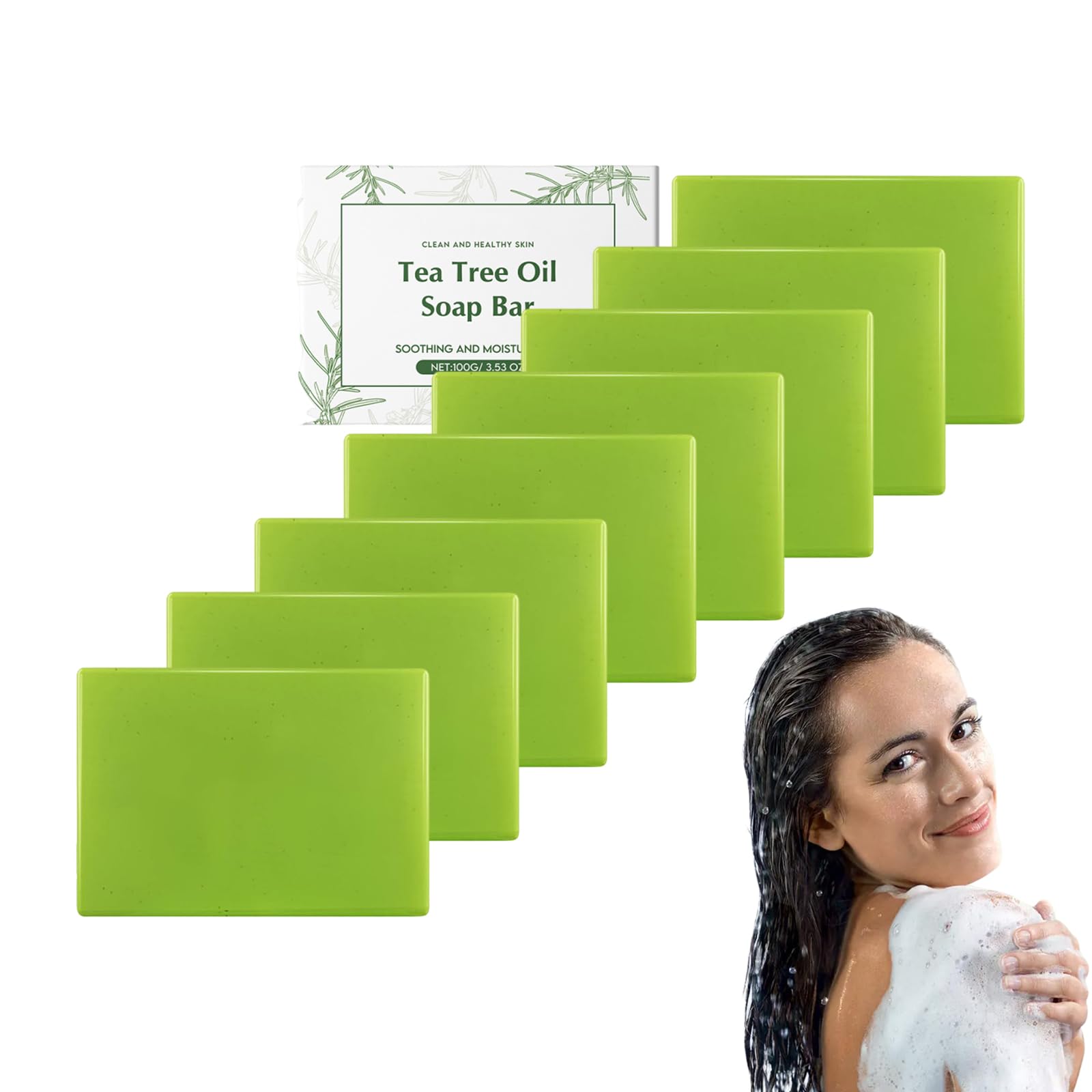 Jabón de aceite de árbol de té para rostro y cuerpo - Jabón de limpieza profunda con vitamina E - Baño purificante para una piel fresca y sin manchas oscuras - Apto para piel sensible (8 Cajas)