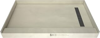 Tile Redi RT4860R-PVC-SQBN Shower Pan with Right Drain- Single Curb Shower Base, 2" PVC Drain, and Grate Included, 60" Width x 48" Depth