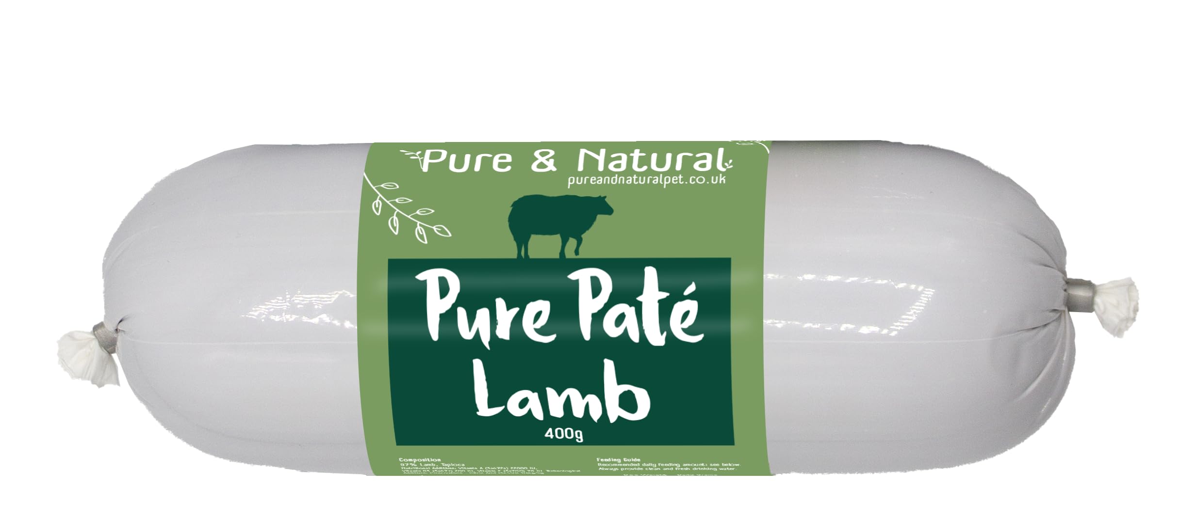 Pure & Natural Wet Dog Food Pate Chub Roll, 97% Lamb 400g - High Meat Content, Moist, Grain Free Dog Food for All Breeds