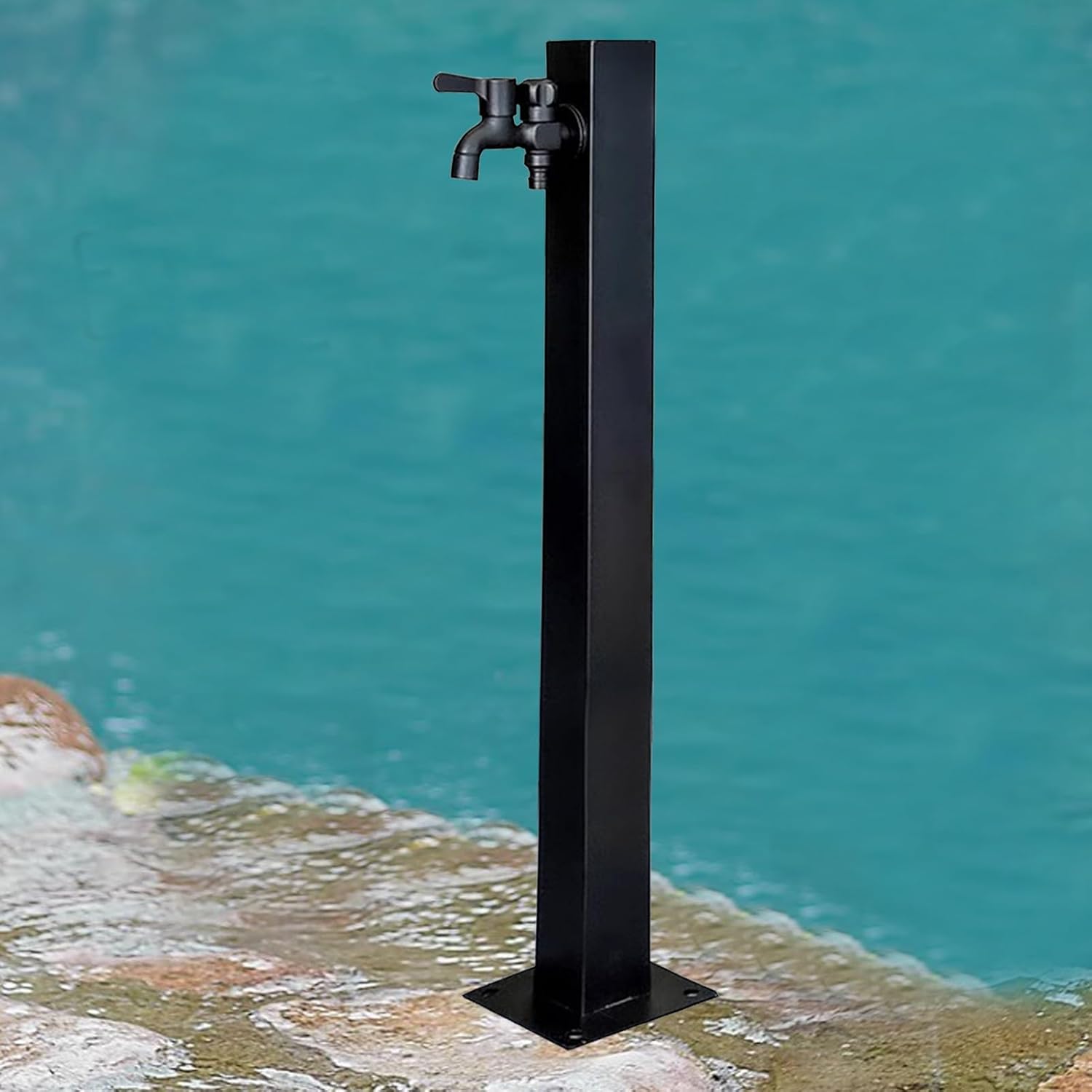 Outdoor Freestanding Garden Water Column with Hose Stand, 304 Stainless Steel Floor Mounted Courtyard Water Faucet Post for Irrigation/Washing (Black)(Height:95cm/37.4in)