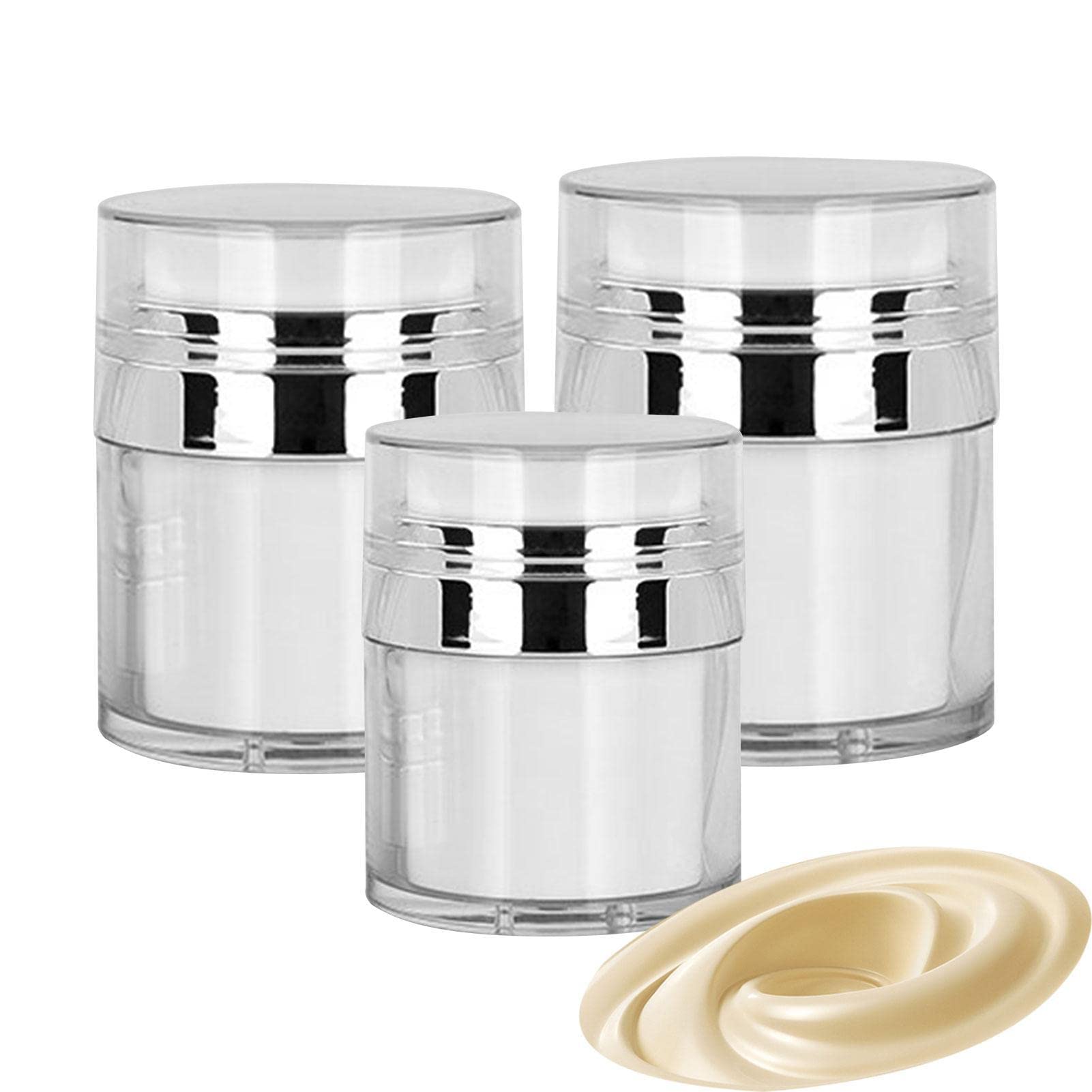 Airless Pump Jar, White Acrylic Cream Jar Vacuum Bottle Airless Moisturizer Pump Jar, Portable Lotion Dispenser for Makeup Lotions Creams Leakproof Travel Container