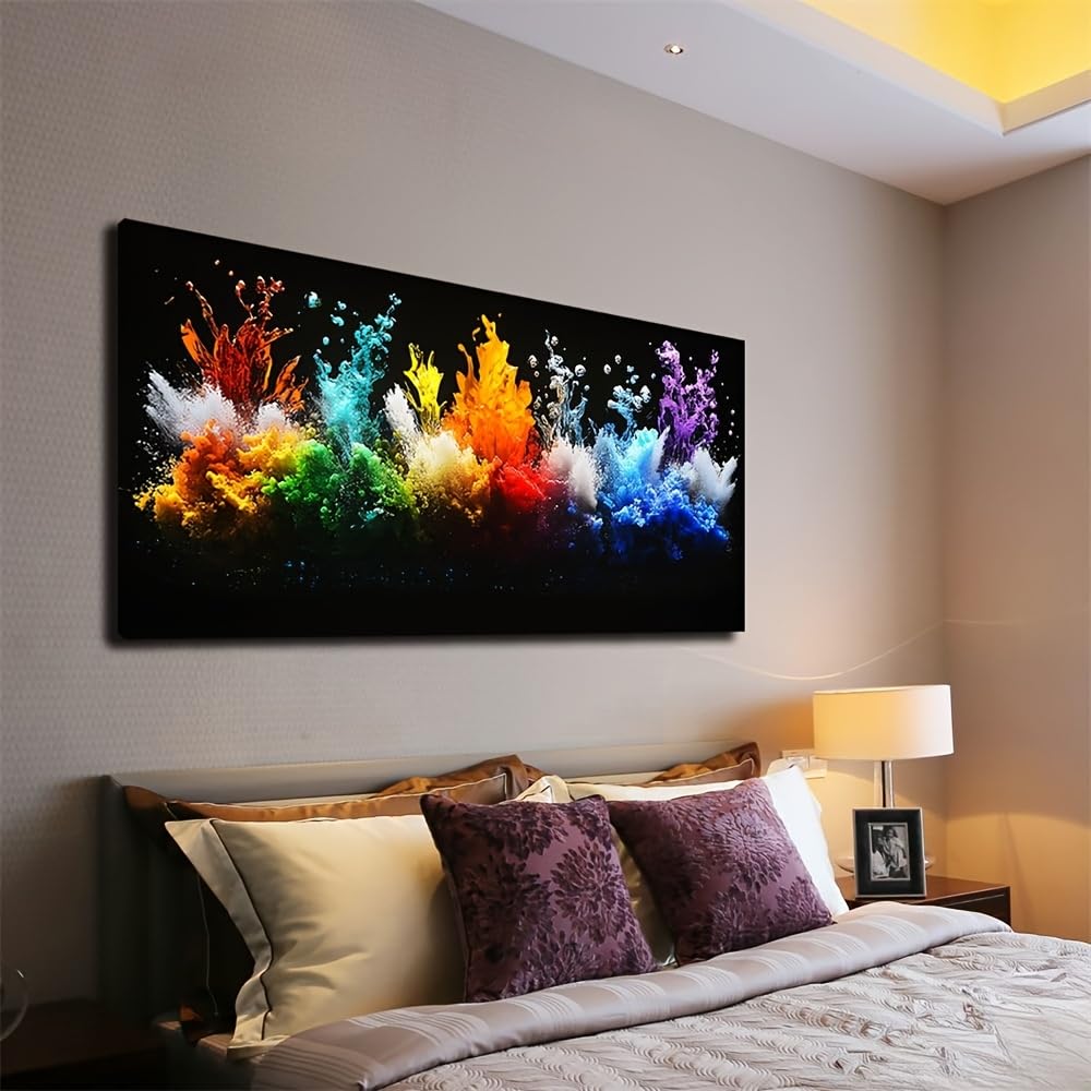 SPXLUCAU Modern Bohemian Style Canvas Wall Art, Abstract Ink Painting, for Living Room(50x100cm/No frame)