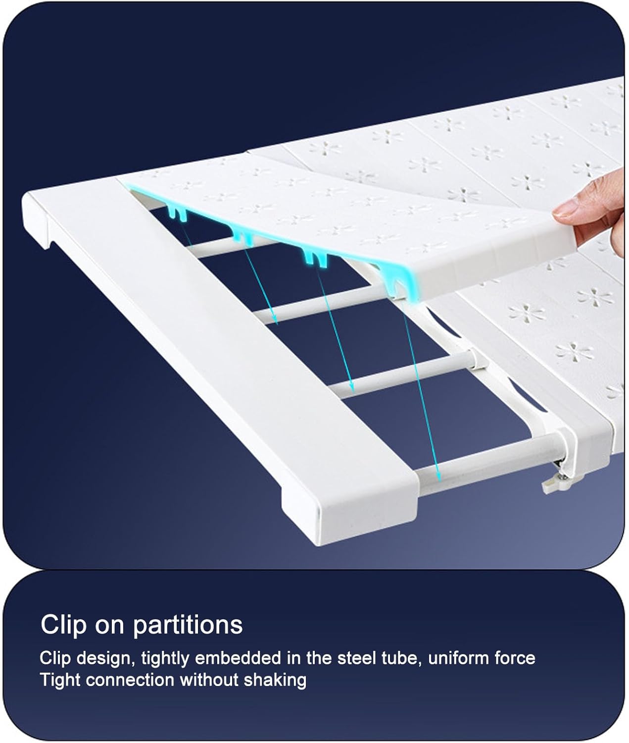 Expandable Closet Tension Shelf, Adjustable Wardrobe Dividers, Telescopic Storage Rack with Full Coverage Design, Nail Free Installation for Closets Cabinets Bathrooms, Holds up to (Expandable Length