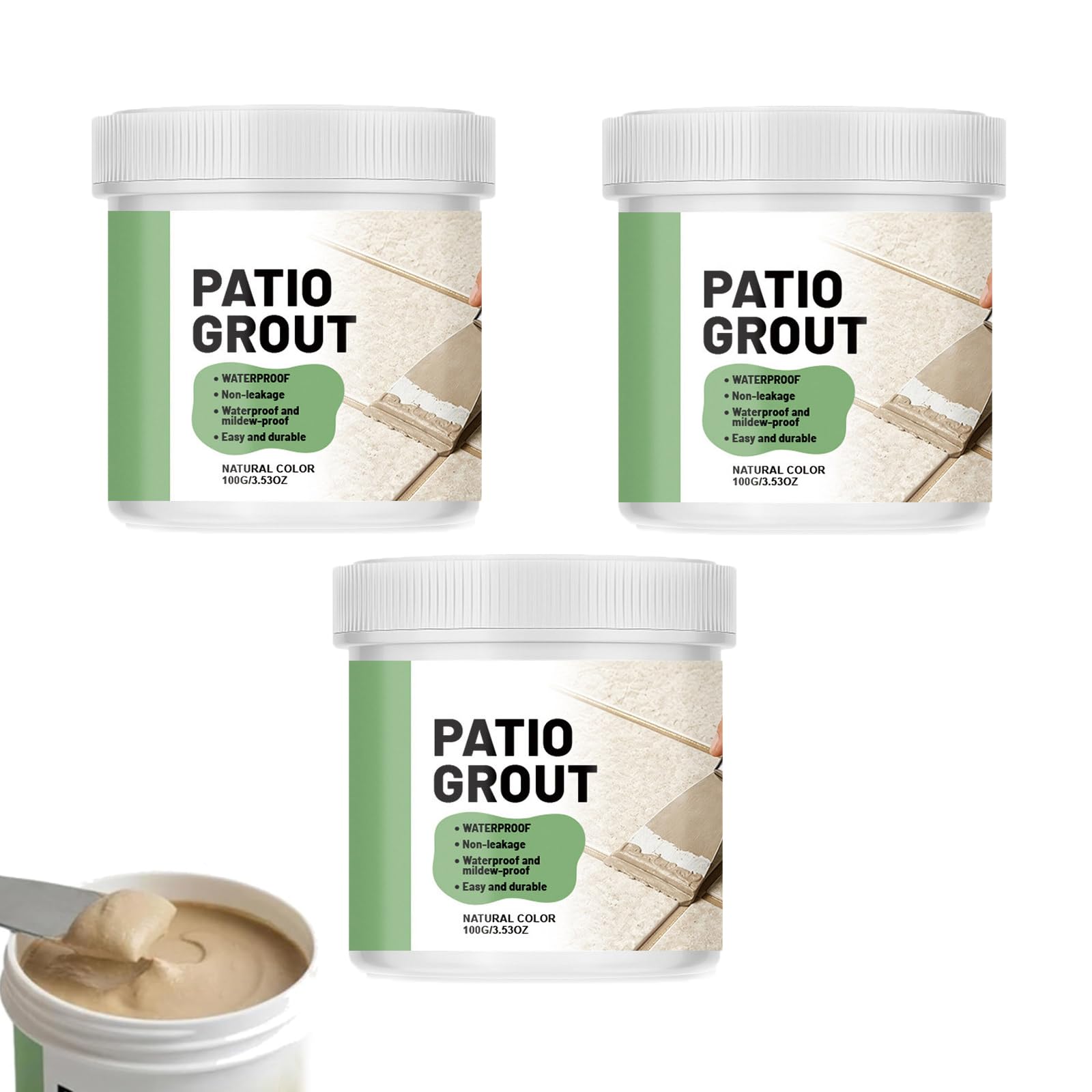 Waterproof Patio Grout Filler, Patio Grouting Brush in, Waterproof Tile Grout Filler, Instant Tile Grout Repair Paste, Brush in Patio Grout for Paving Patios and Block Pavin, Ready Mixed (3PC)