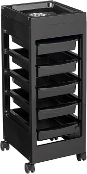 Salon Trolley Cart with Wheels, 5 Drawers, Hair Dryer Holder, Hair Cart Organizer, Portable Barber Station for Hairdressing Styling Beauty Tools, Black