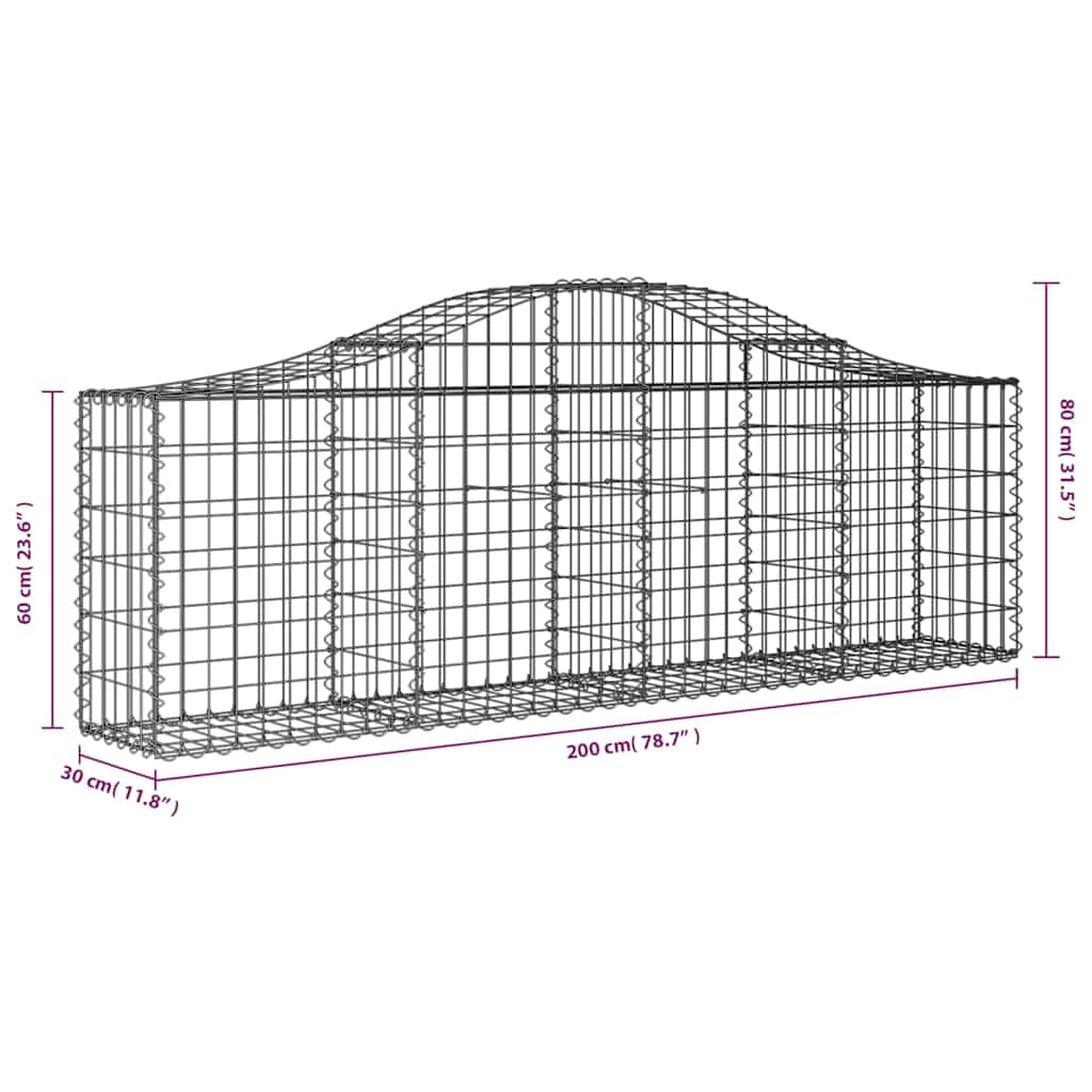 Gaviones con arco alto, 200 x 30 x 60/80 cm, hierro galvanizado, 2 unidades | Paredes arqueadas de alambre de 3,5 mm para patio y patio trasero. Incluye gancho de conexión reforzado.