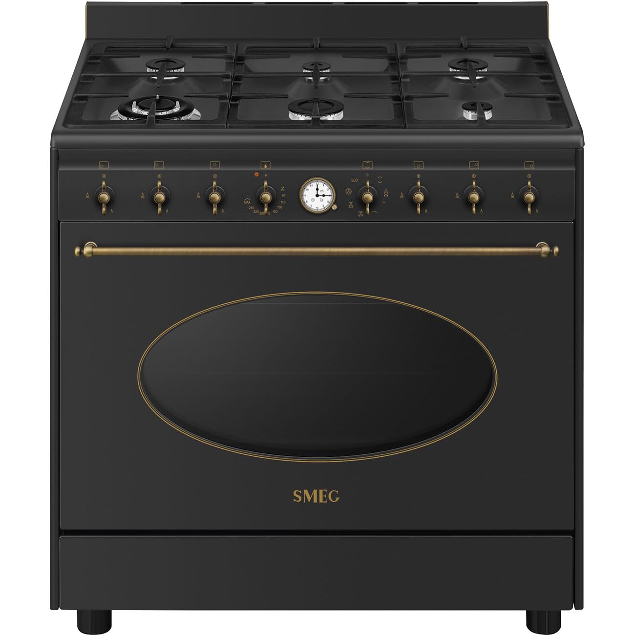 Smeg CO90GMAN2 Cucina A Gas, 90 Cm, 6 Bruciatori, Linea Coloniale, Forno Elettrico Multifunzione, Vapor Clean, Colore Antracite, Classe Energetica A