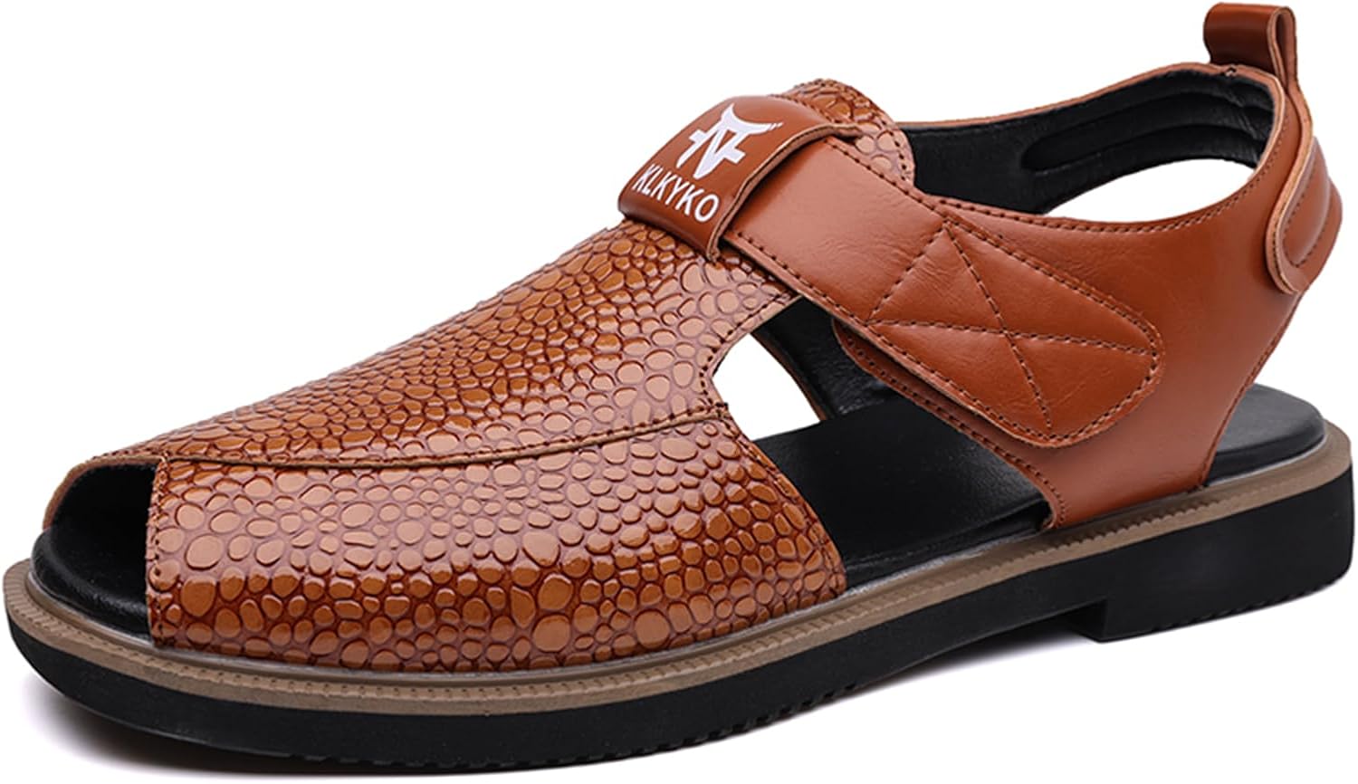 Men's Woven Leather Close-Toe Sandals with Adjustable Ankle Strap Breathable Lightweight Summer Arch Support Slip-On Flats Casual Dress Beach Walking Office Formal Work Shoes