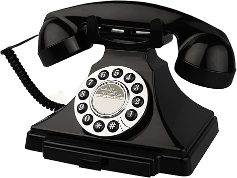 Corded Vintage Telephone, Retro Landline Phones for Home, Single Line Old Fashioned House Working Telephone with Loud Ringer for Seniors, Classic Antique Desk Phone for Office/Hotel/School Black