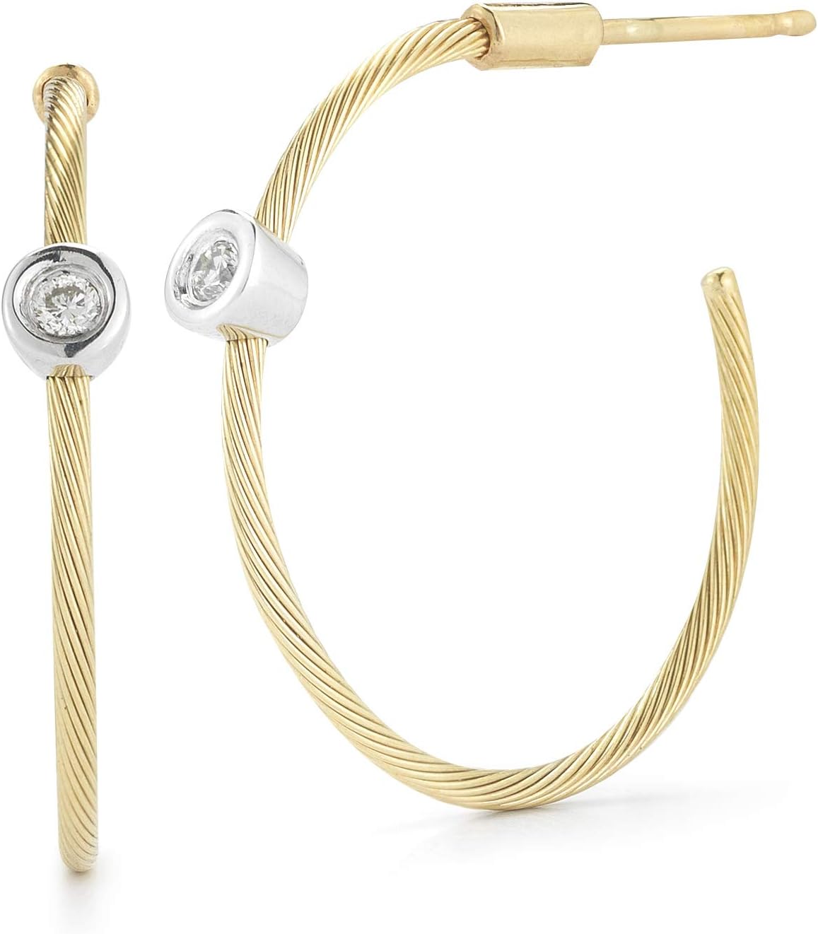 14K Yellow Gold 0.07ct TDW Diamond Accented 20mm Wire Hoop Earrings