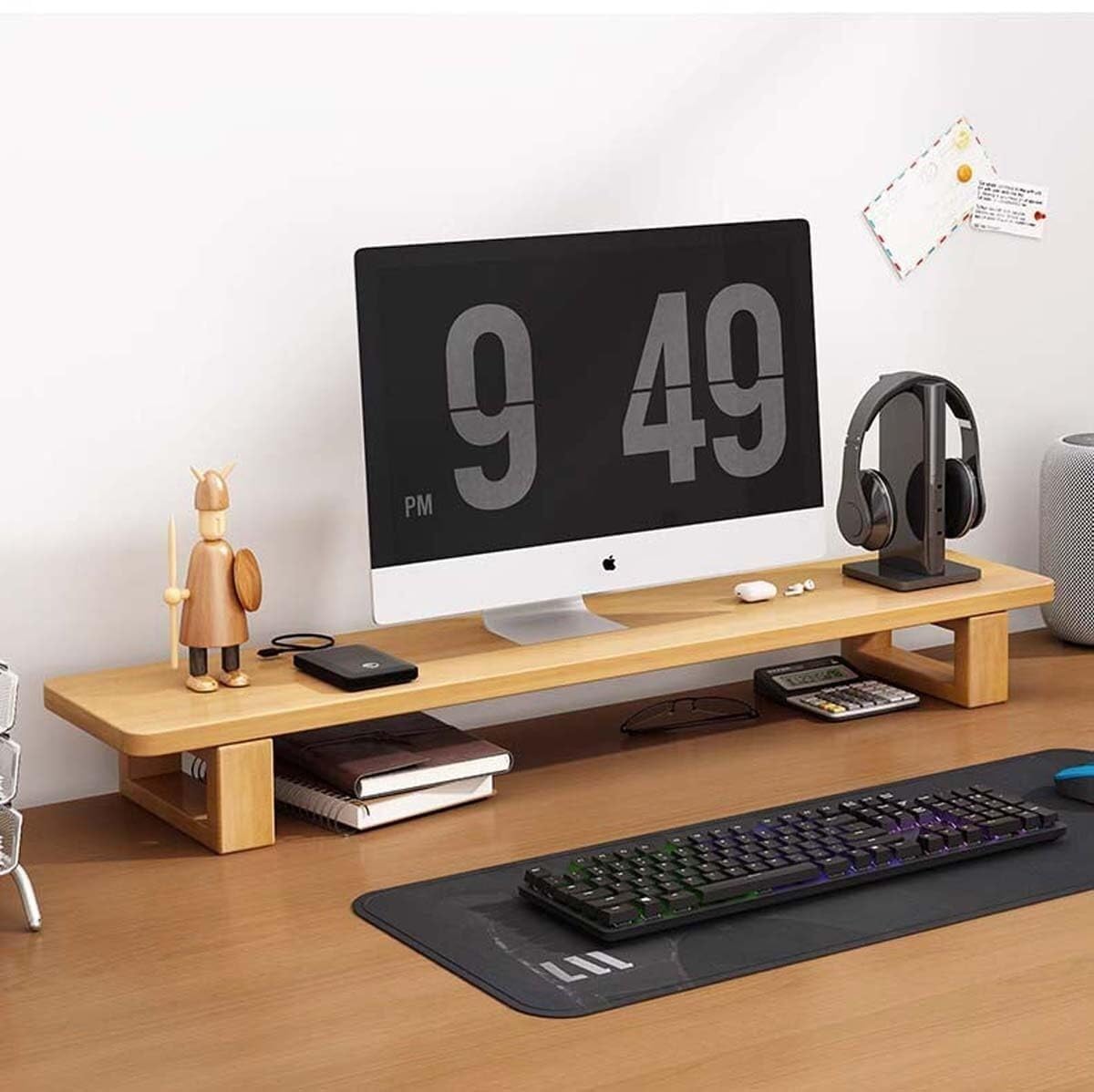 Portamonitor Webian Vintage in Legno per PC, Laptop e Schermo TV, casa o Ufficio, 40 x 20 x 12 cm(Legno,60x20cm)