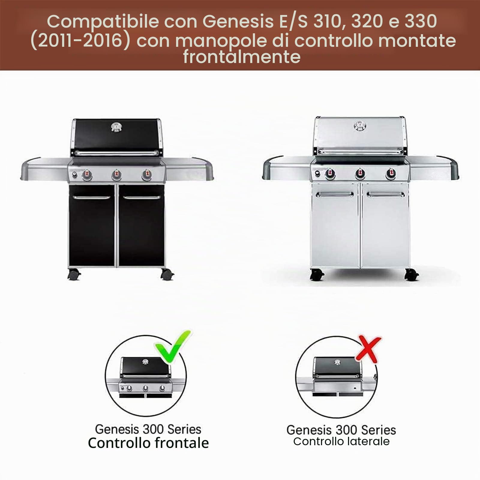 GFTIME 62752 - Bruciatore per barbecue a gas Weber Genesis E/S-310 320 330 (2011-2016 con manopole anteriori), non compatibile con Genesis II/LX 310 340