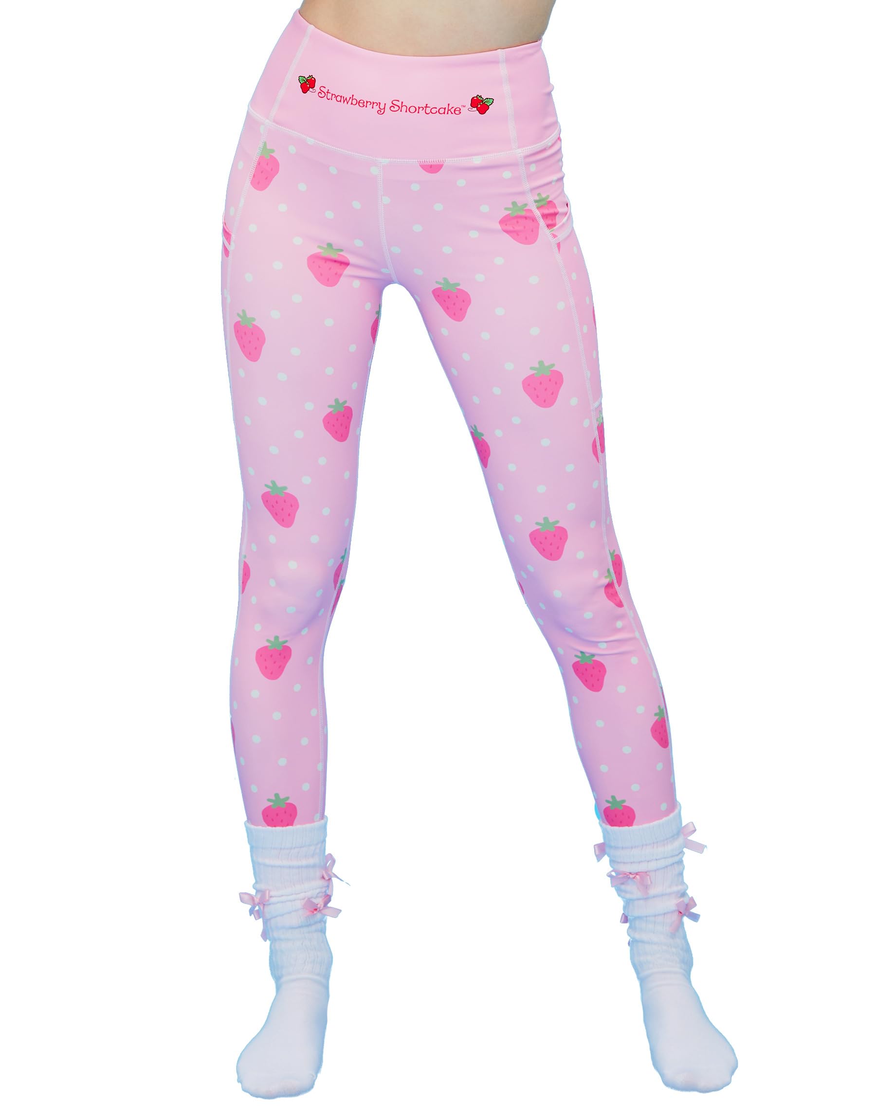 micotaku Strawberry Shortcake Women's Yoga Pants Leggings High Waist Tummy Control Lounge Legging Workout Leggings, Pink, Large