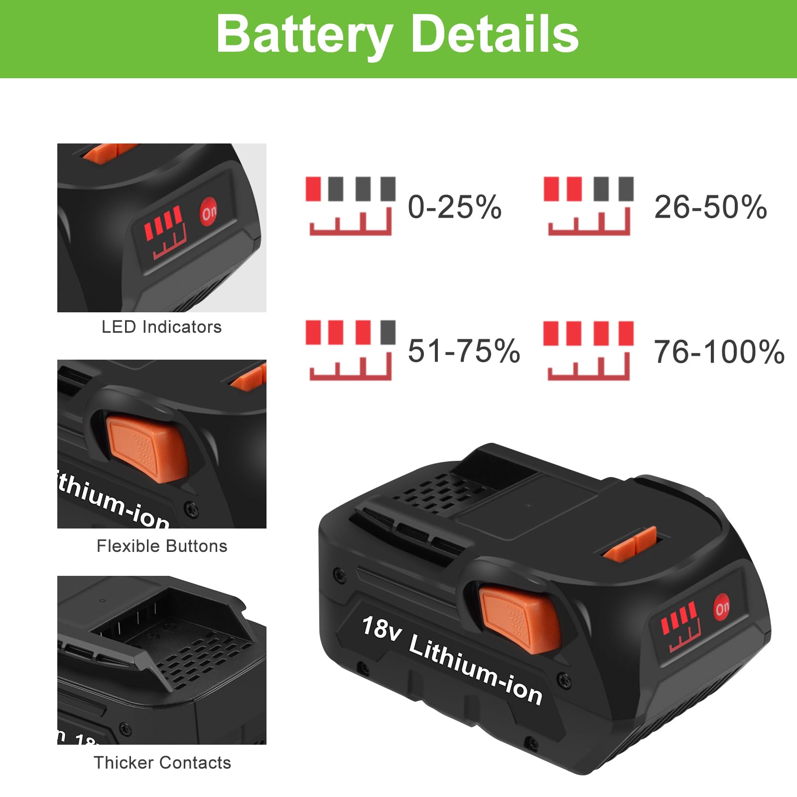 Batería de ion de litio de repuesto para AEG L1815G L1820R L1840R L1850R (18 V, 5500 mAh)