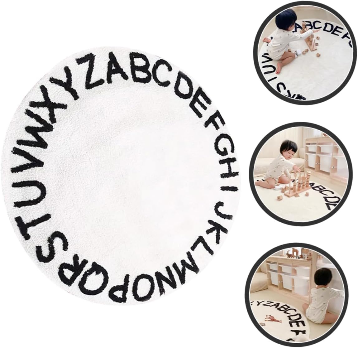 Luxshiny Non Slip Round Nordic Style Floor Mat with Alphabet Design Rug for Indoor Floor Decor Supple Carpet for Slippery Surfaces and Stylish Living Spaces