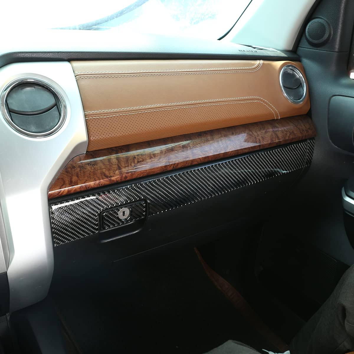 LLKUANG Soft Carbon Fiber Car Copilot Glove Box Decorative Panel 3D Sticker for Toyota Tundra 2014 2015 2016 2017 2018 Interior Accessories-3Pcs