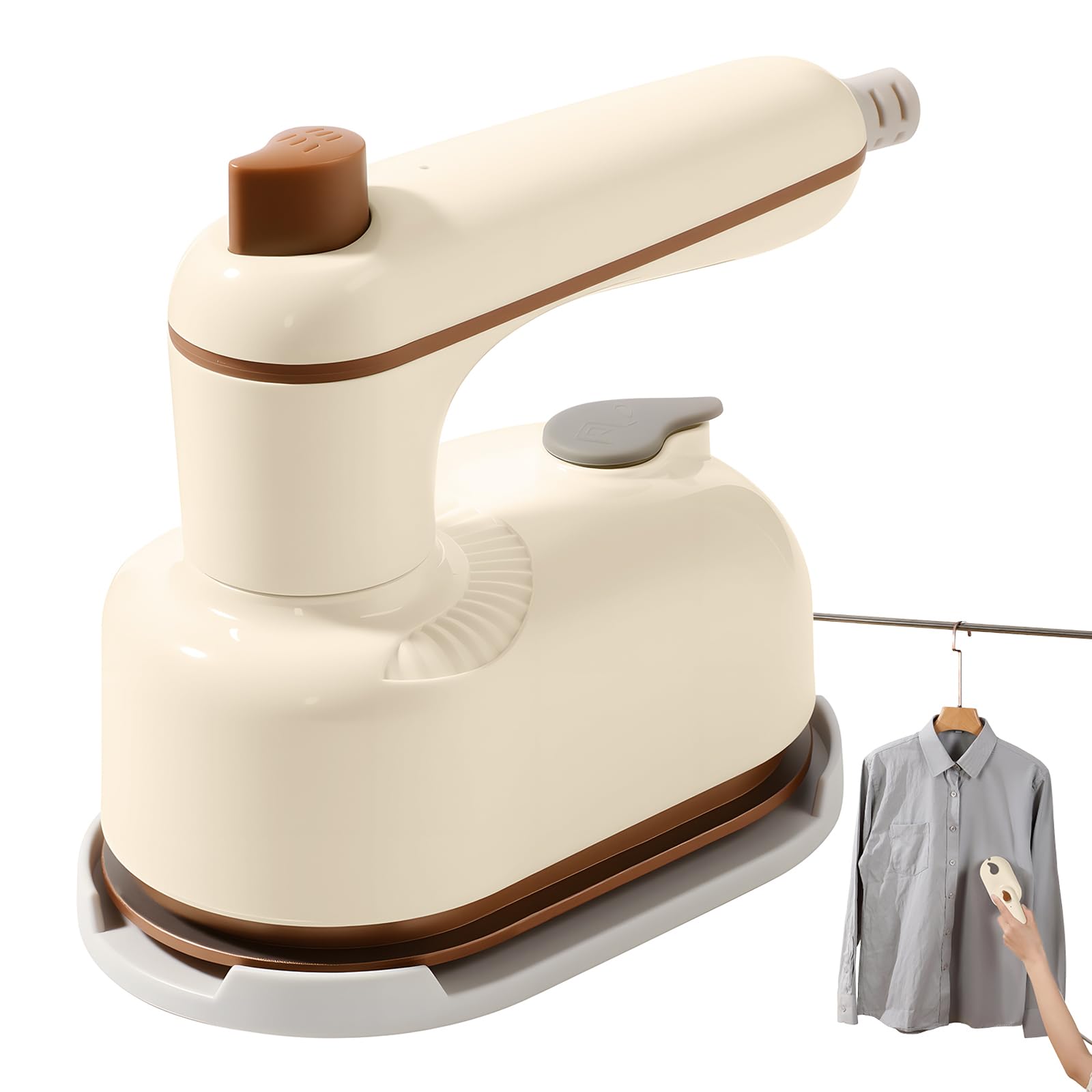 Plancha de vapor portátil 2 en 1, vaporizador y plancha, vaporizador portátil para ropa, planchado en seco con vapor continuo, mango giratorio de 180°, compacto para casa, dormitorio, viajes, hoteles, color blanco