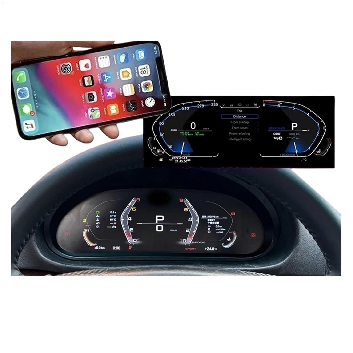 Compatible for 3 Series E46 M3 1999-2004 Digital Cluster Car Dashboard for Panel Virtual Cockpit Instrument Speedometer Screen(with CarPlay)