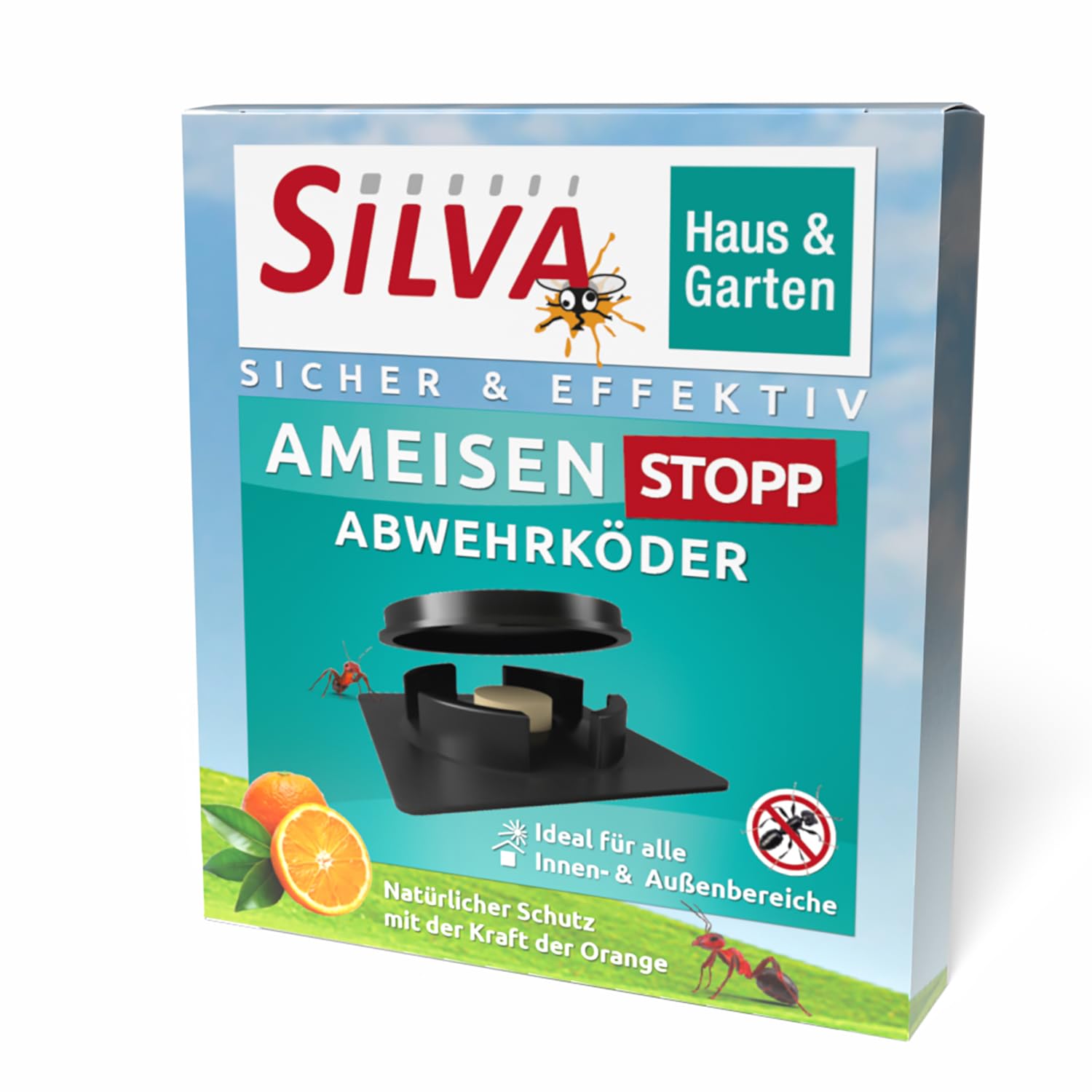 SILVA® Ameisen STOPP Abwehrköderdose für Innen & Außen [PT 19 - NATÜRLICHER WIRKSTOFF] - Ameisenfalle Dose - Ameisen Köderdose - Ameisenköder - Ameisendose - 4 Dosen & bis zu 14 Tage wirksam