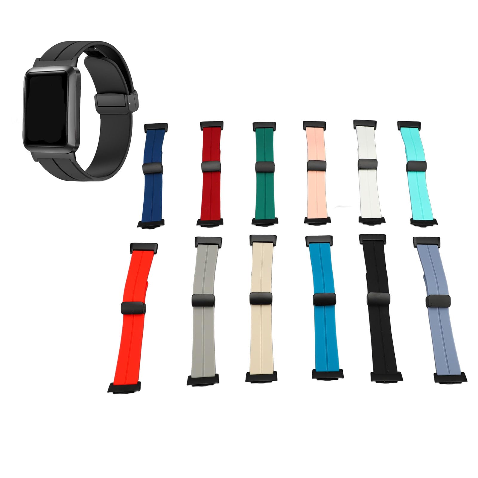 Fabater Bracelet Magnétique en Silicone, 12 Pièces, Compatible avec Montre Intelligente, Réglable, Léger, Anti-allergique, Remplacement