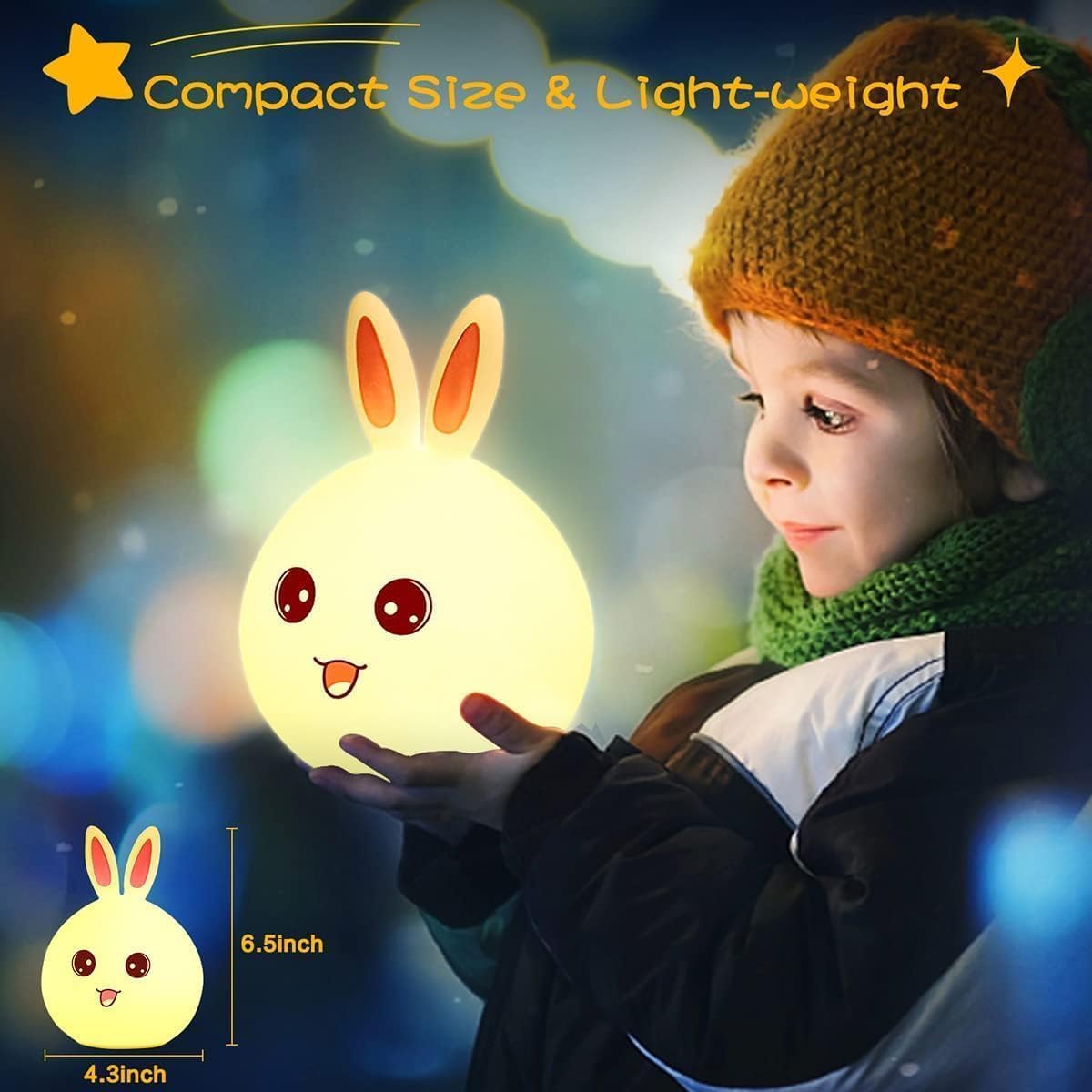 Pamidhar Cute Silicone Rabbit Night Light for Kids, USB Rechargeable 3 Step Dimmable Night Light, 7 Colour Changing Touch Sensor Squishy Mini Nursery Lamp for Baby Bedroom Decor 3