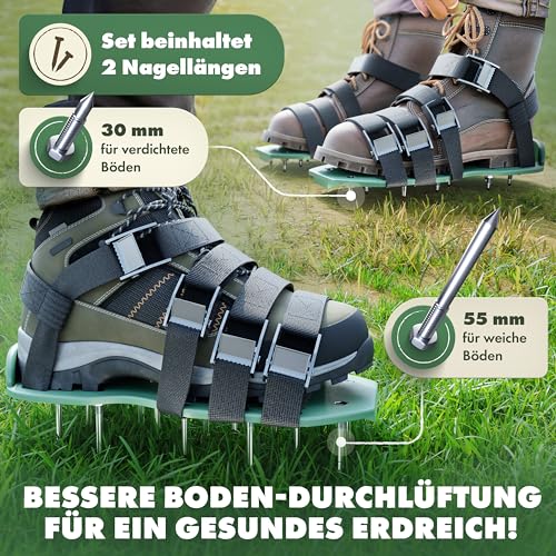 LAINFELD Rasenlüfter | Nagelschuhe mit kurzen und Langen Nägeln | Rasenbelüfter mit 4 Riemen | Vertikutierer für Rasen | Aerifizierer Gartenschuhe