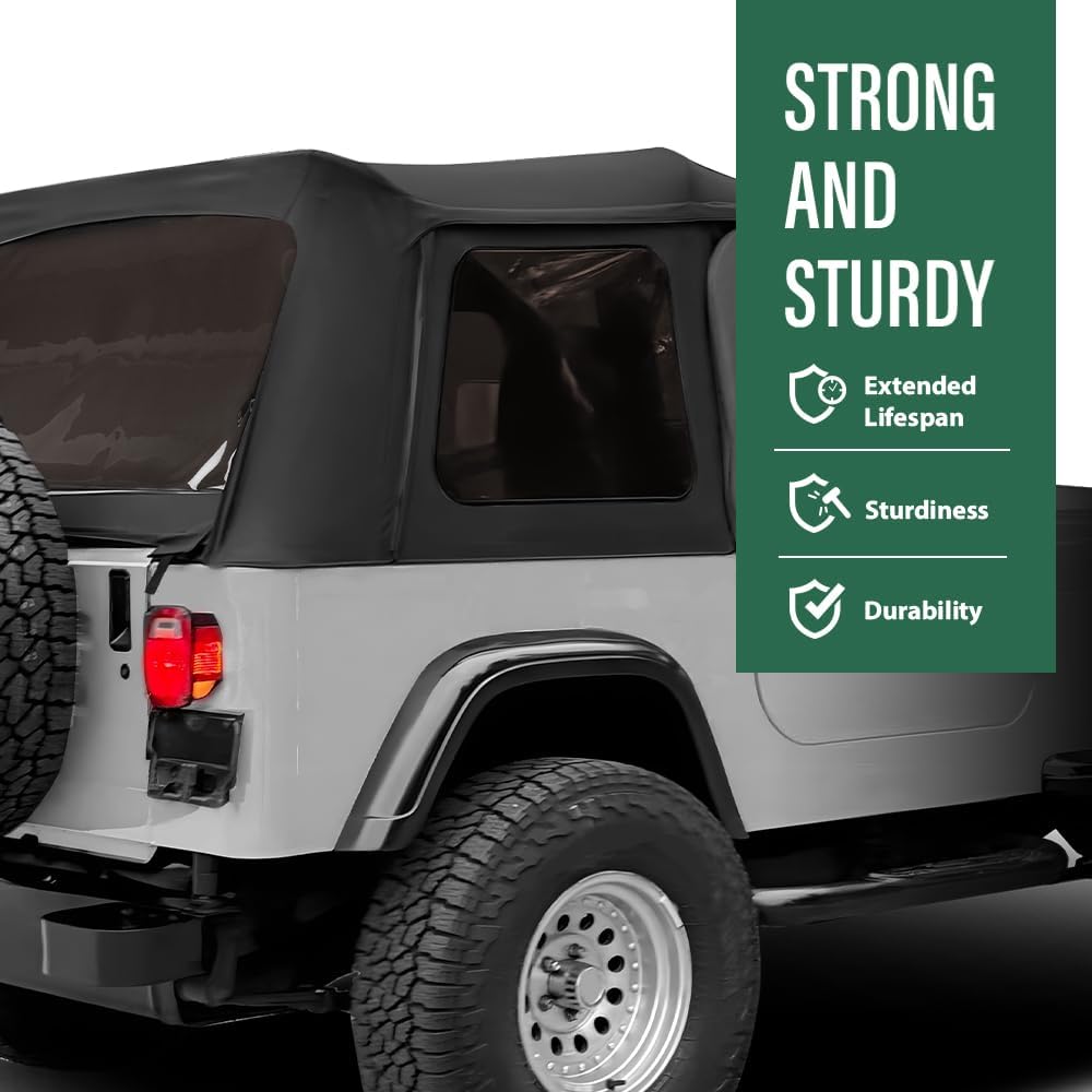 GRAND ORANGE Soft Top W/ Upper Doors + Tinted Windows + Sailcloth Compatible with Jeep Wrangler 2-Door 1987-1995 w/ Factory Squared Style Upper Doors, 9870215, 9870217 Black Leather PU
