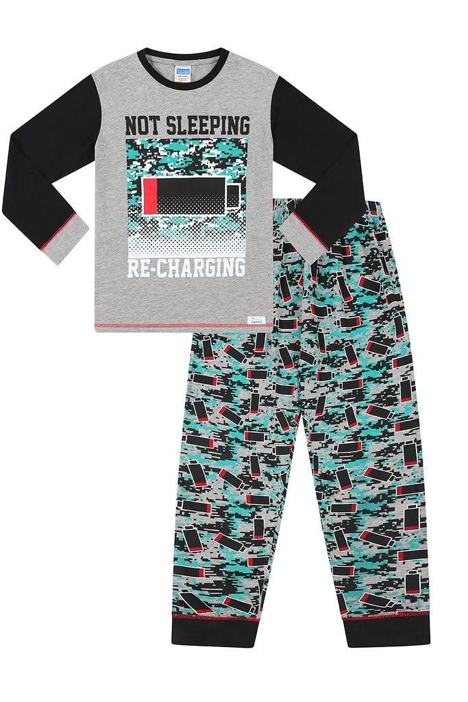 ThePyjamaFactoryBoy's Not Sleeping Just Recharging Pyjamas 9 to 16 Years Grey Red